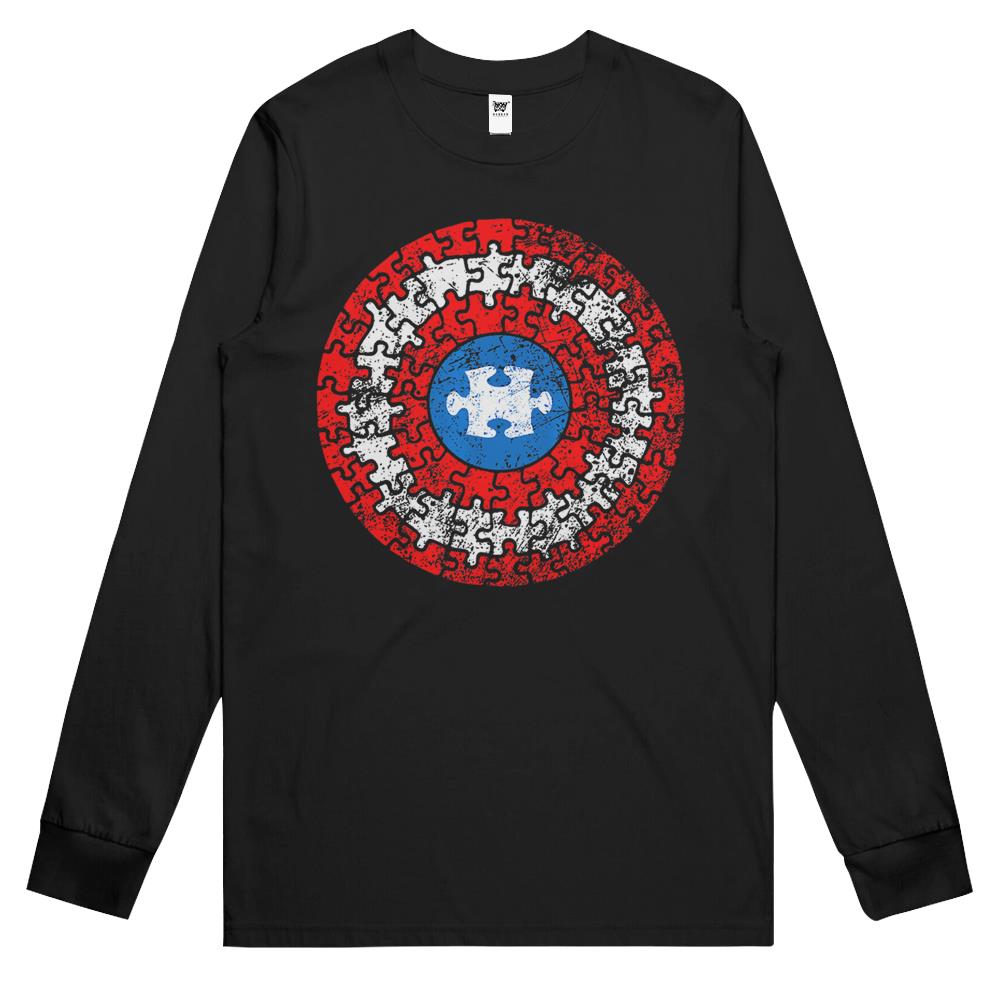 Autism Awareness Puzzle Superhero Shield Long Sleeve T Shirts