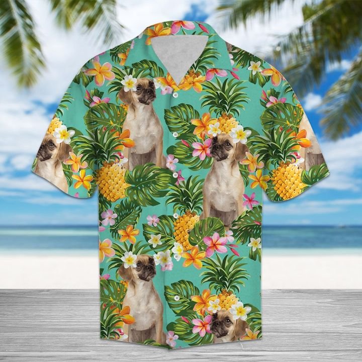 Tropical Pineapple Puggle Hawaiian Shirt Summer Button Up For Men, Women, Couple