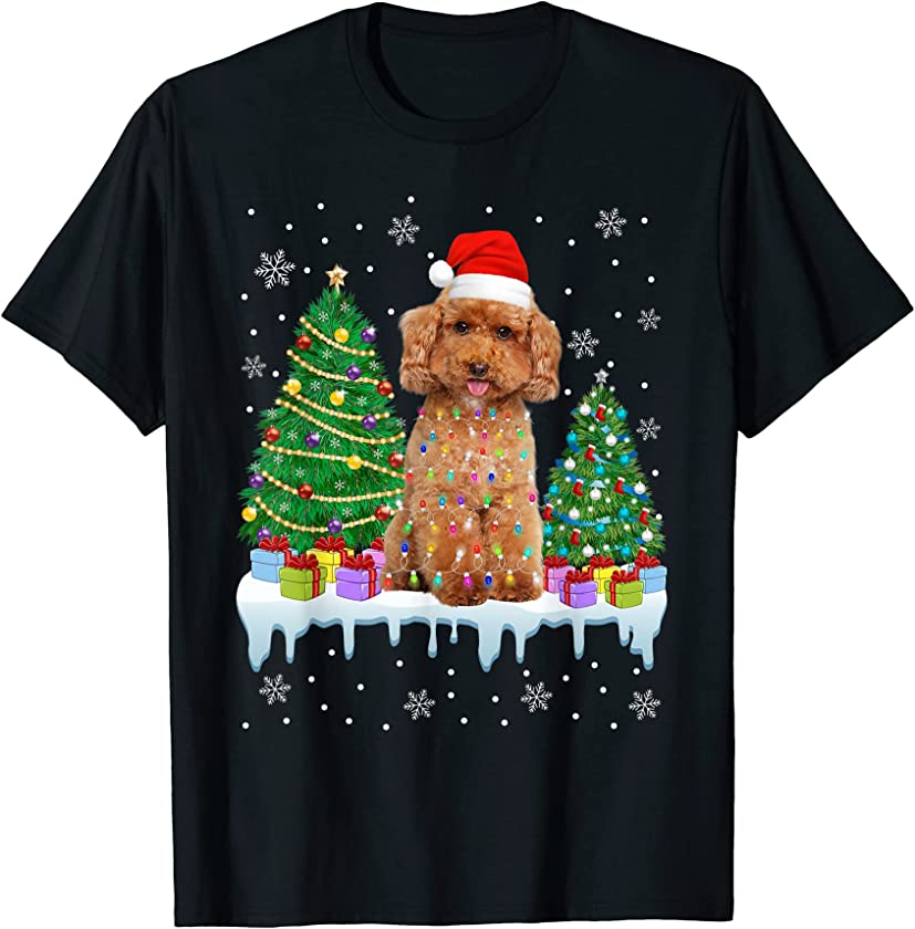 Poodle Dog Christmas Tree Funny Xmas Lights Puppy Lover T-Shirt