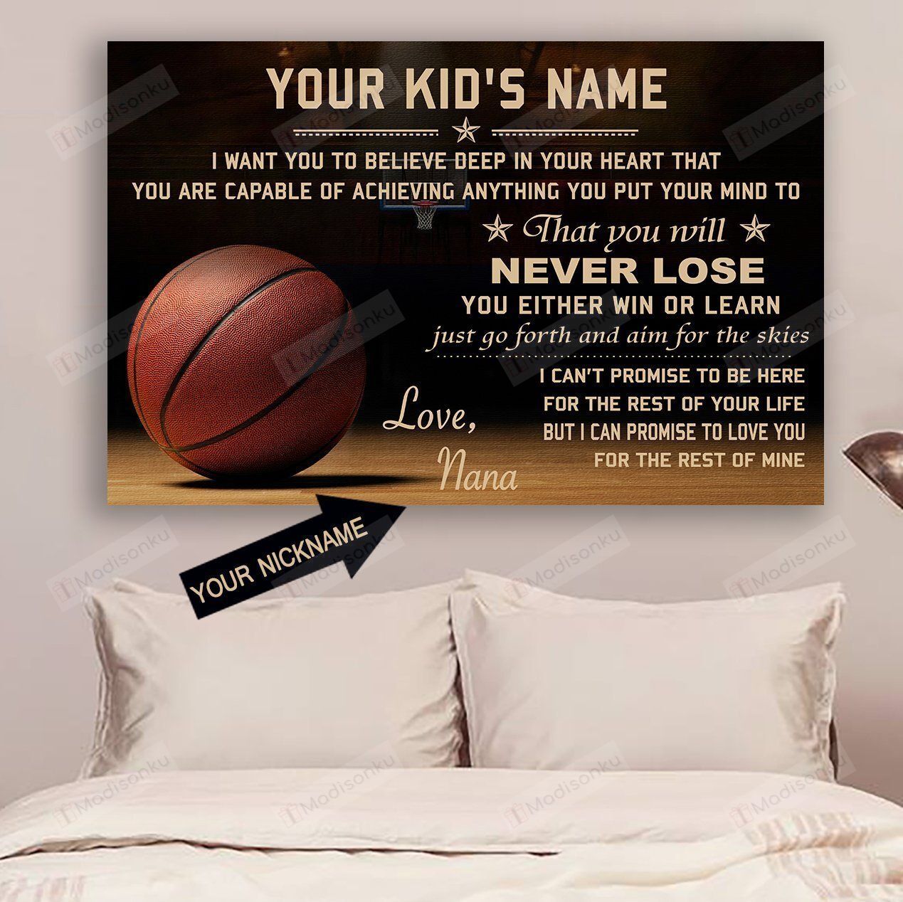 [Personalized] Basketball Poster You Will Never Lose – Gift For Kids Poster Print Perfect, Ideas On Xmas, Birthday, Home Decor,No Frame Full Size