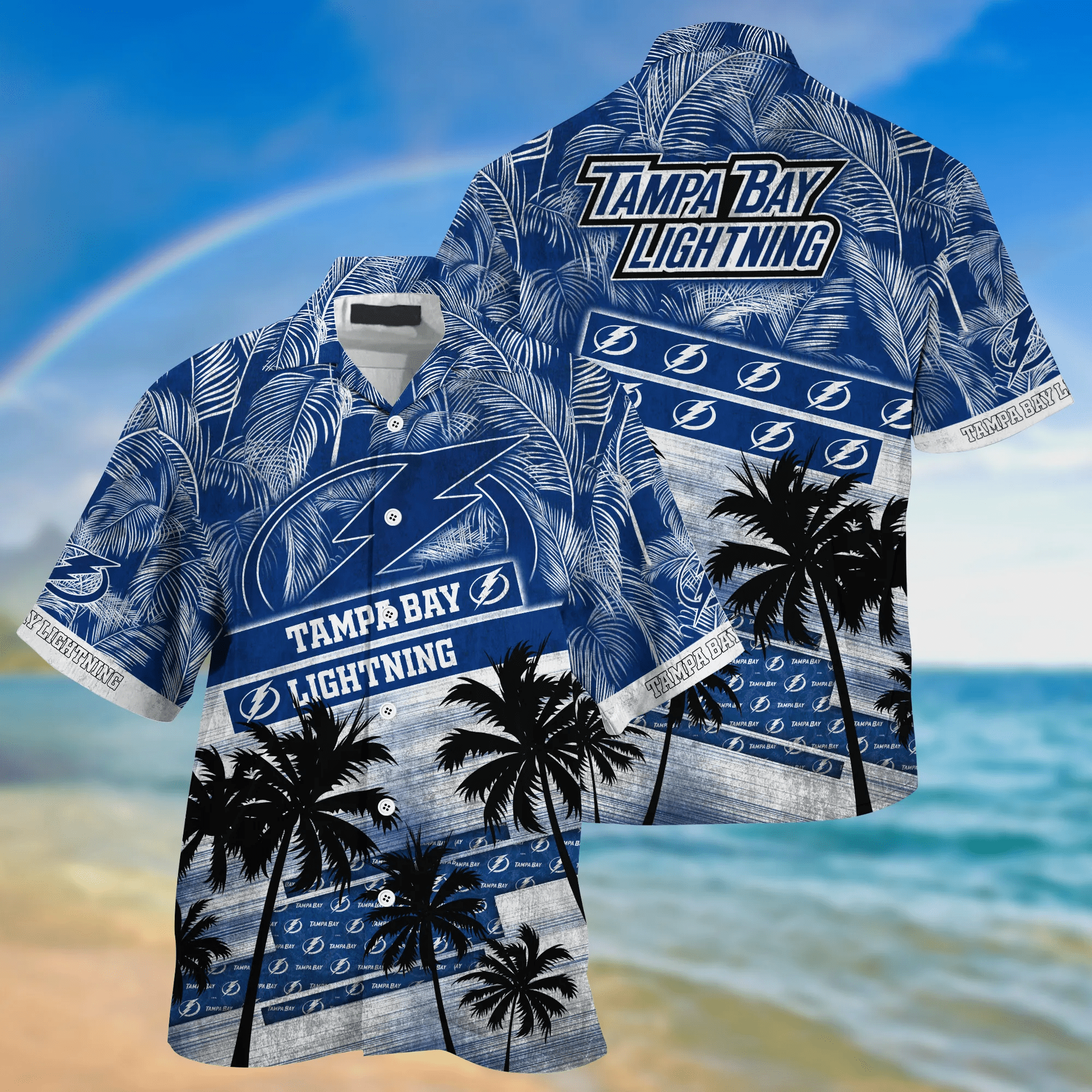 Tampa Bay Lightning Nhl Palm Tree Pattern Hawaii Shirt For Sports Fans Unisex Sport Hawaii Shirt