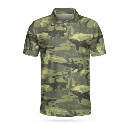 Camouflage Shark Pattern Short Sleeve Polo Shirt, Polo Shirts For Men And Women, Sport Polo Shirt