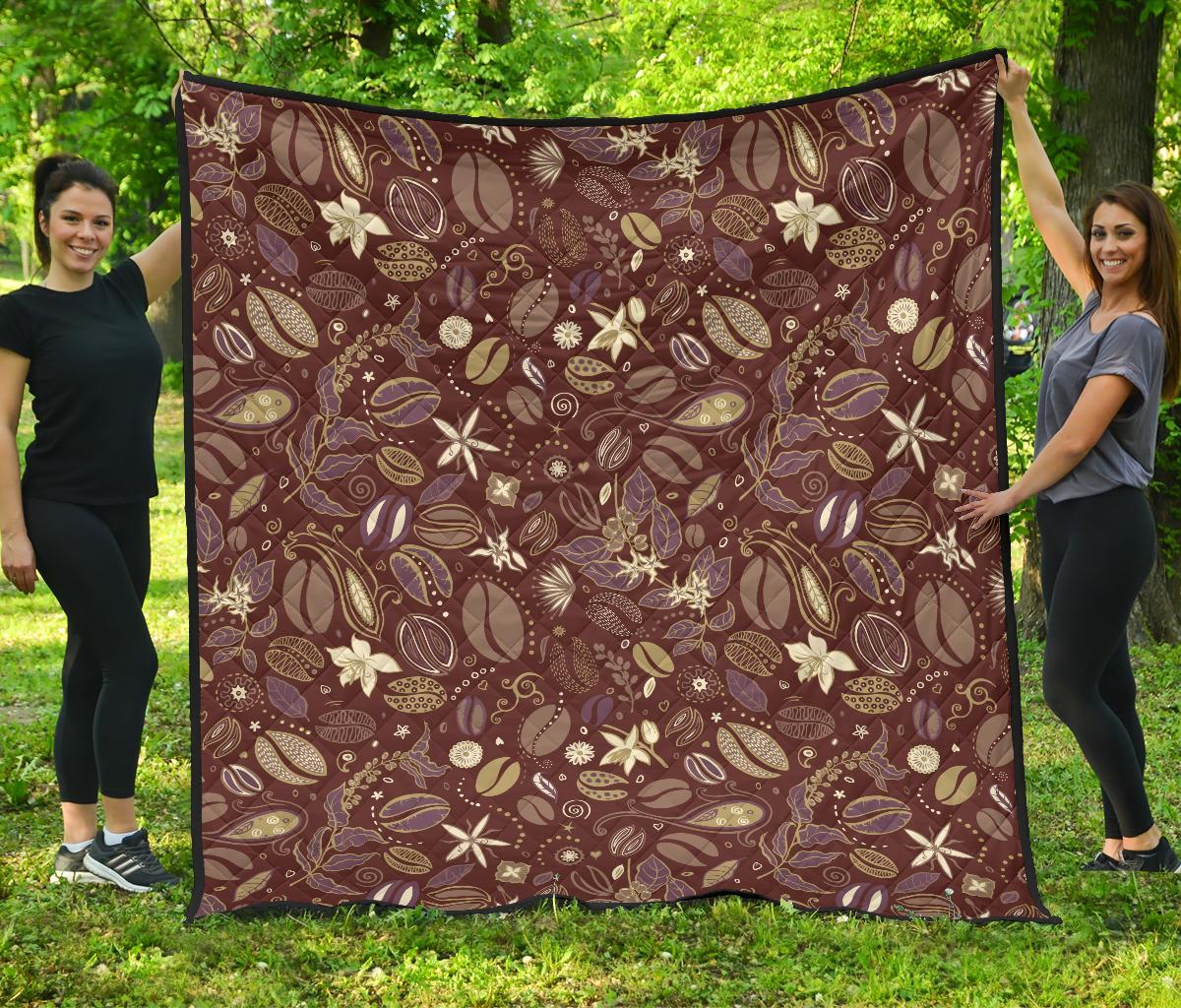 Coffee Bean Flower Pattern Premium Quilt