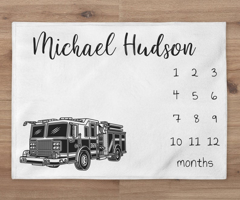 Fire Truck Milestone Baby Blanket, Custom Firefitghter Baby Boy Month Blanket, Fire Truck Milestone Quilt, Newborn Gift, Baby Shower Gift