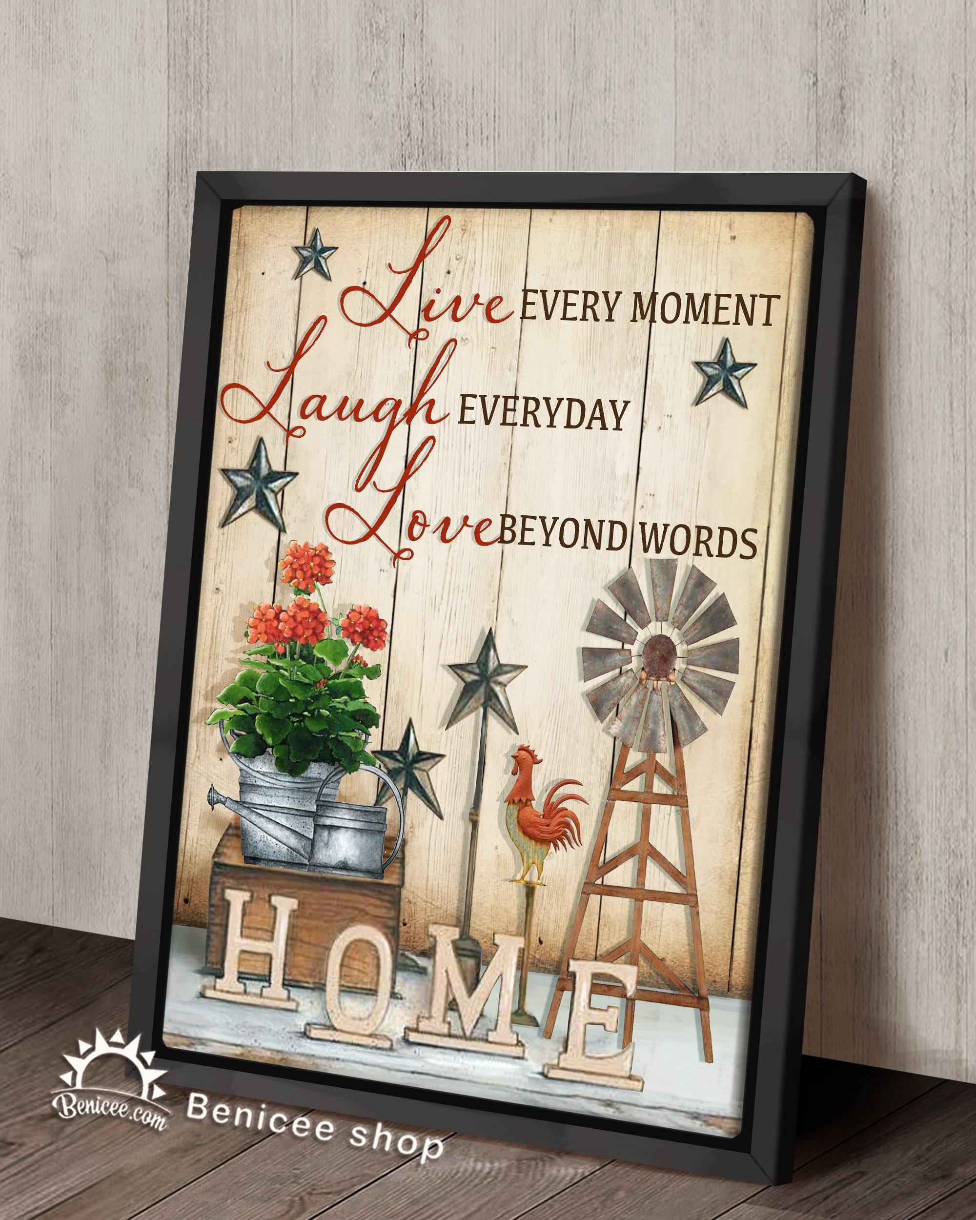 Benicee Farmhouse Decor Framed Canvas Art Live Laugh Love Top 3 Home Decor