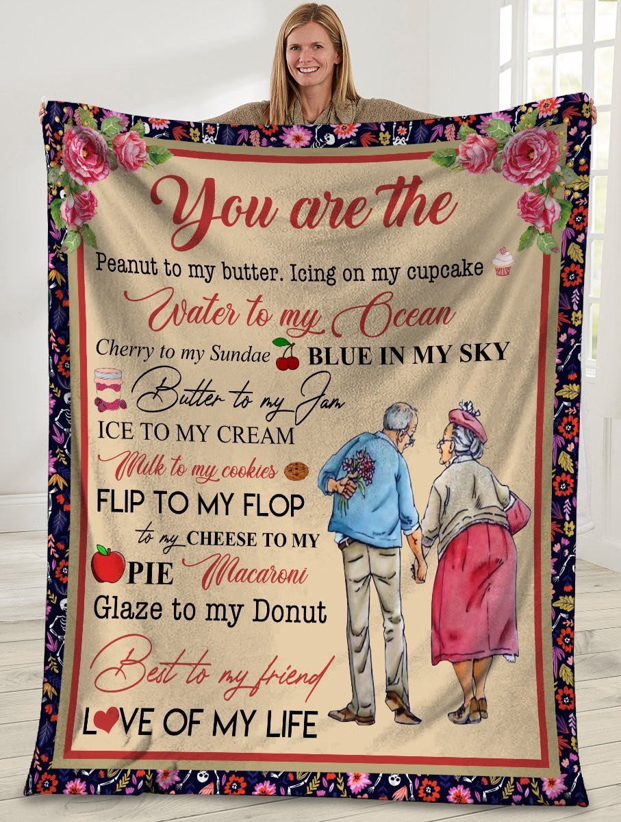 You Are The Peanut To My Butter Husband And Wife Old Couple Flower Custom Name Text Personalized Fleece Blanket Print 3D