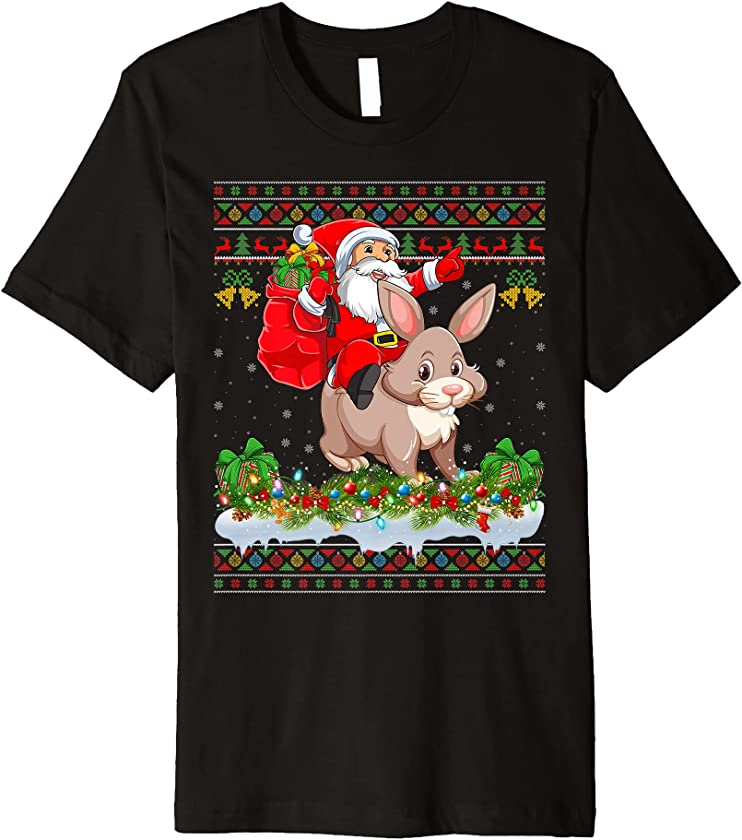 Bunny Xmas Pajamas Ugly Santa Riding Bunny Christmas Premium T-Shirt