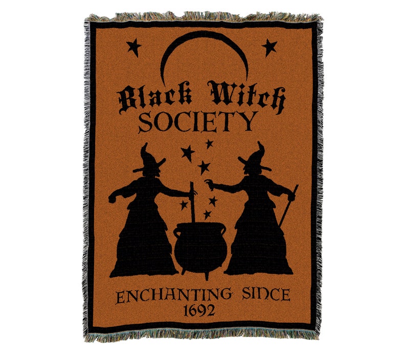 Black Witch Society Orange Black Vintage Retro Style Couch Sofa Blanket,  Woven Throw Blanket Home Decor