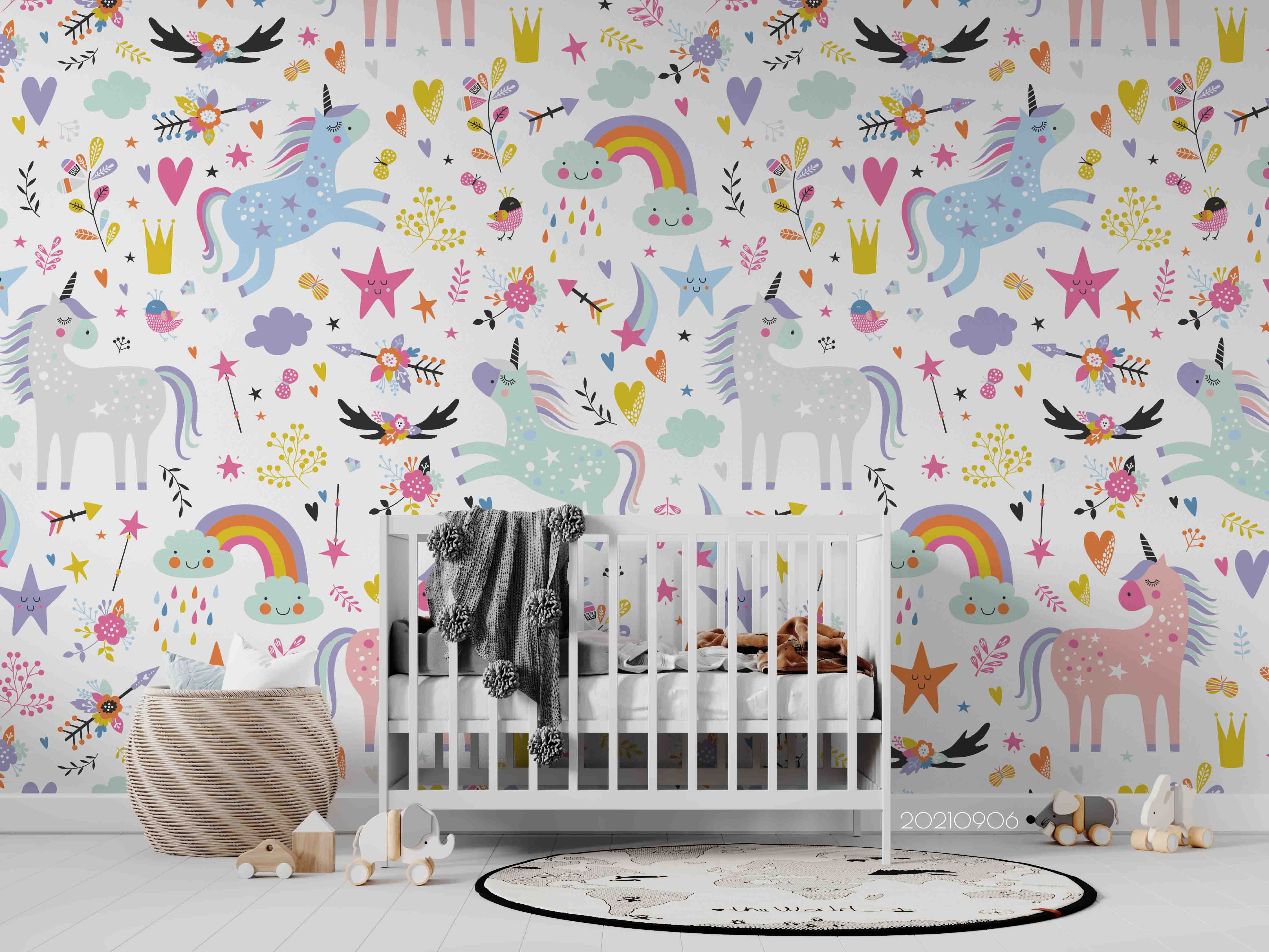 3D Cartoon Animal Unicorn Rainbow Kids Wall Mural Wallpaper Lqh 691