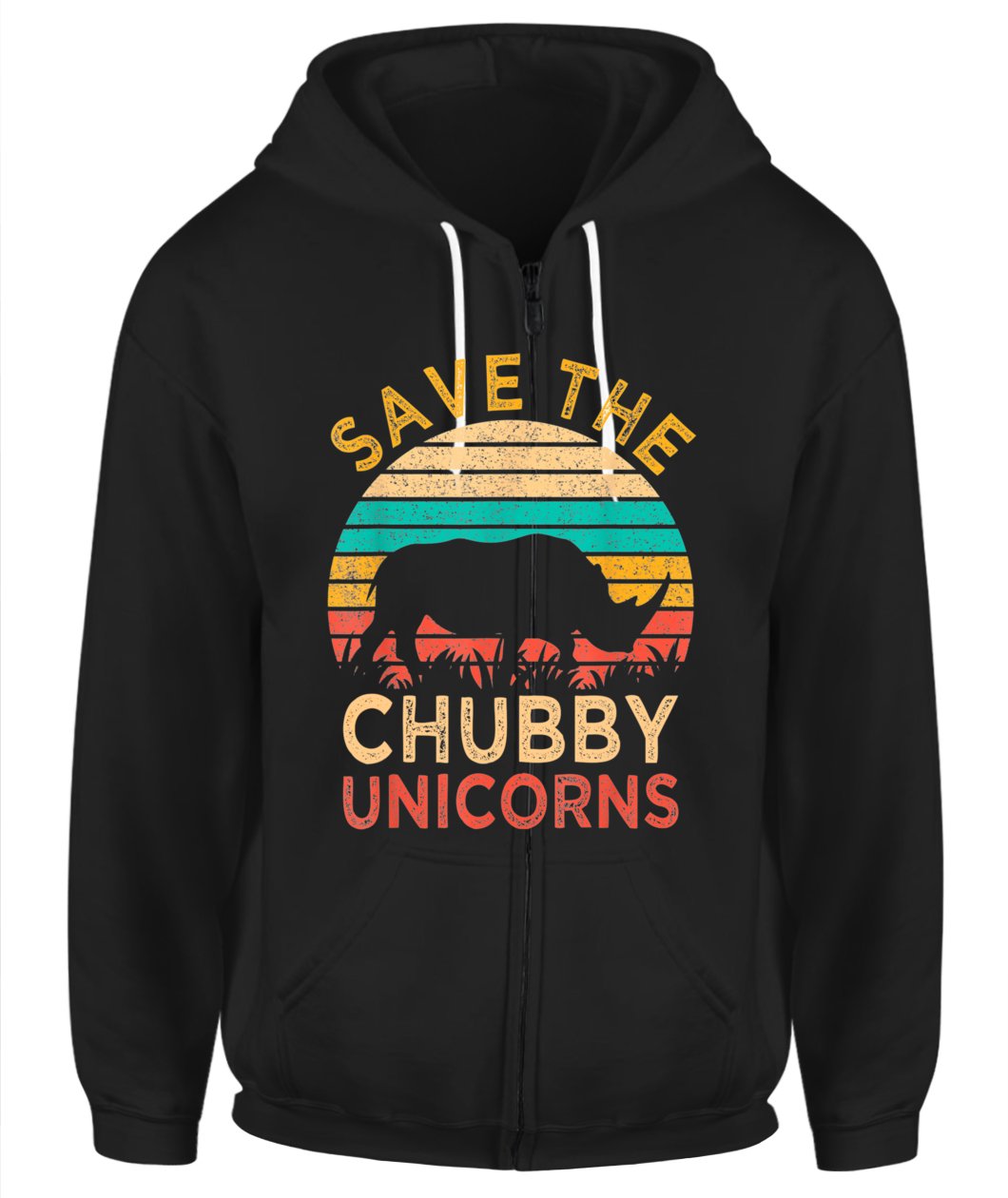 Save The Chubby Unicorns Vintage Funny Rhino Animal Rights Zip-Up Hoodie For Men Women