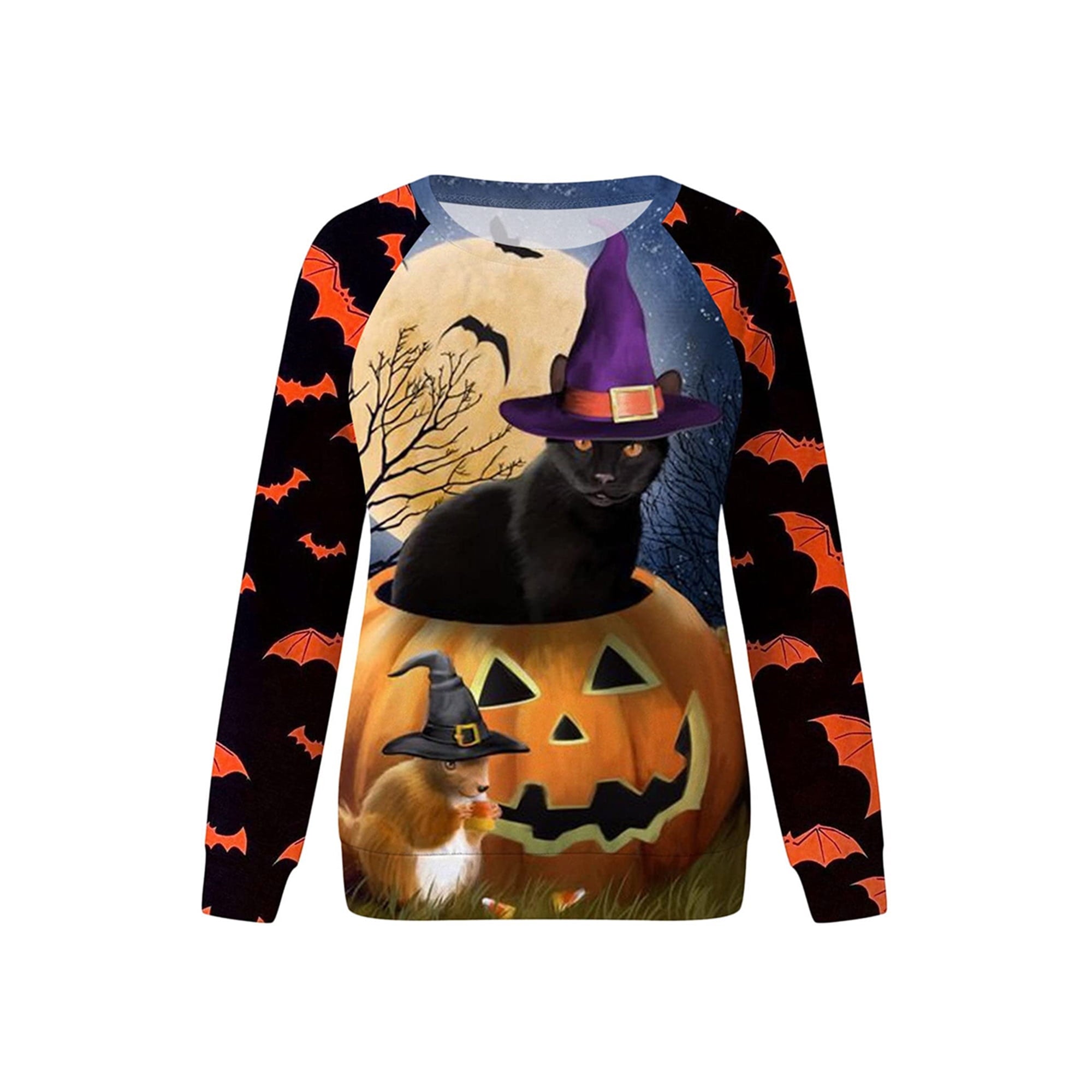 Halloween Cat And Pumpkin Crewneck Sweatshirt All Over Print Sweatshirt For Women Sweatshirt For Men