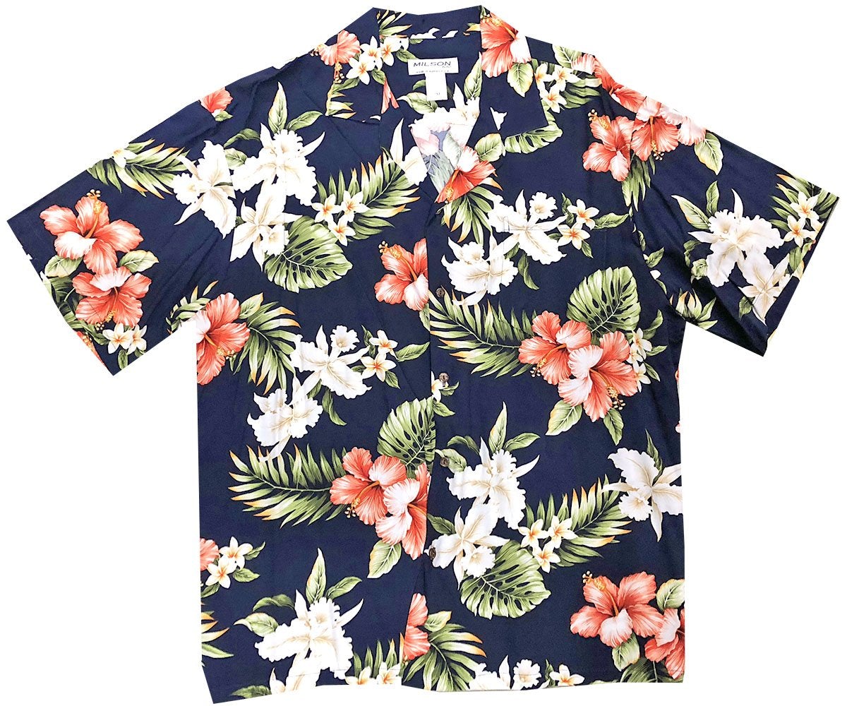 Kahala Hibiscus Navy Hawaii Shirt Hawaii Made In Summer Beach Shirts Ha45702