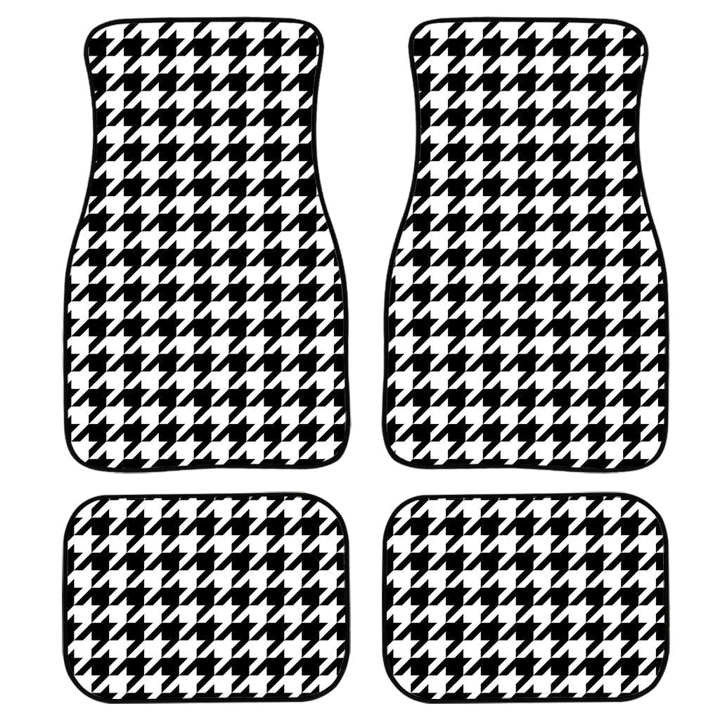 Black And White Houndstooth Print Front And Back Car Floor Mats, Front Car Mat