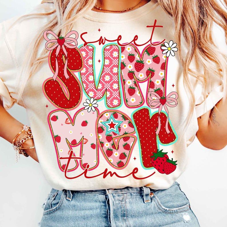 Sweet Summer Time T-Shirt, Summer Strawberry Shirt, Coquette Summer Shirt, Retro Summer Tee, Summer Outfits, Preppy Summer Tee, Womenswear Top