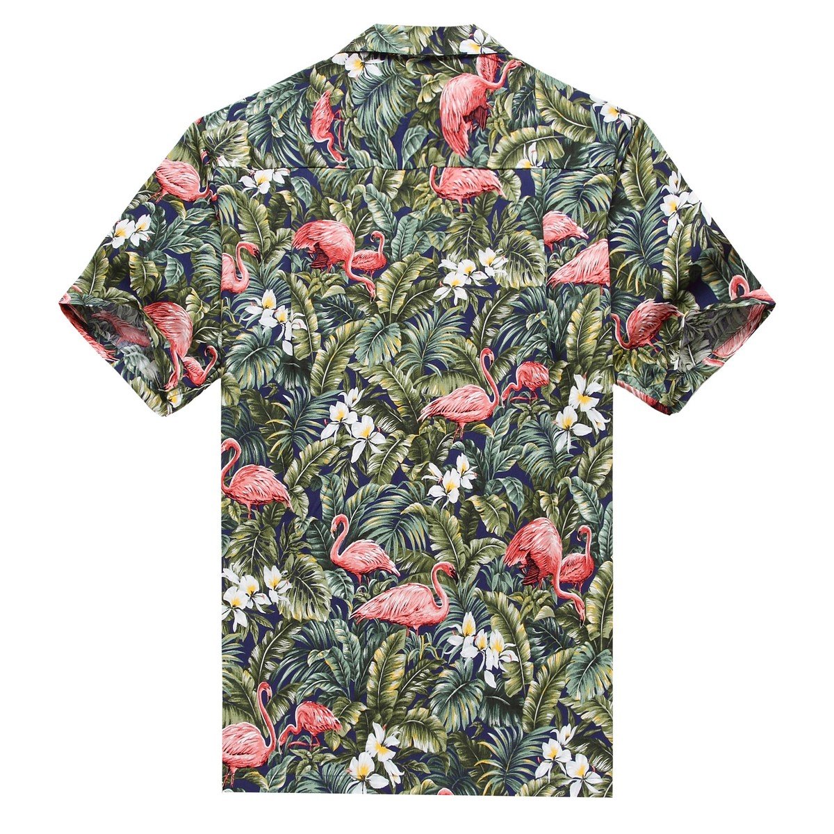 Men's Aloha Shirt Flamingo in Rain Forest Jungle Navy - Pinotee Store