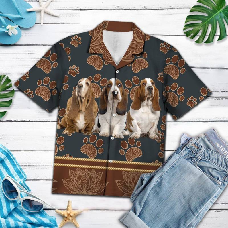 Basset Hound Floral Paw H6835 – Hawaiian Shirt