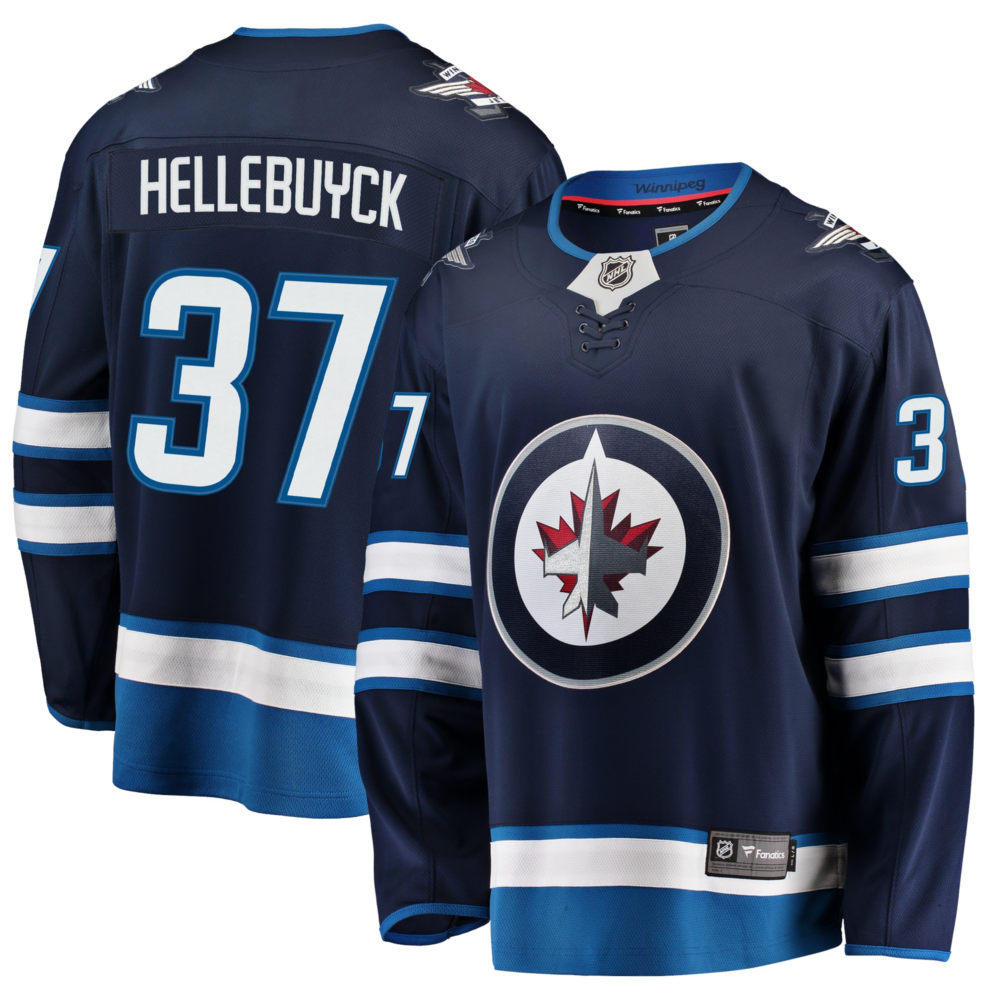 Connor Hellebuyck Winnipeg Jets Branded Breakaway Replica Jersey – Navy