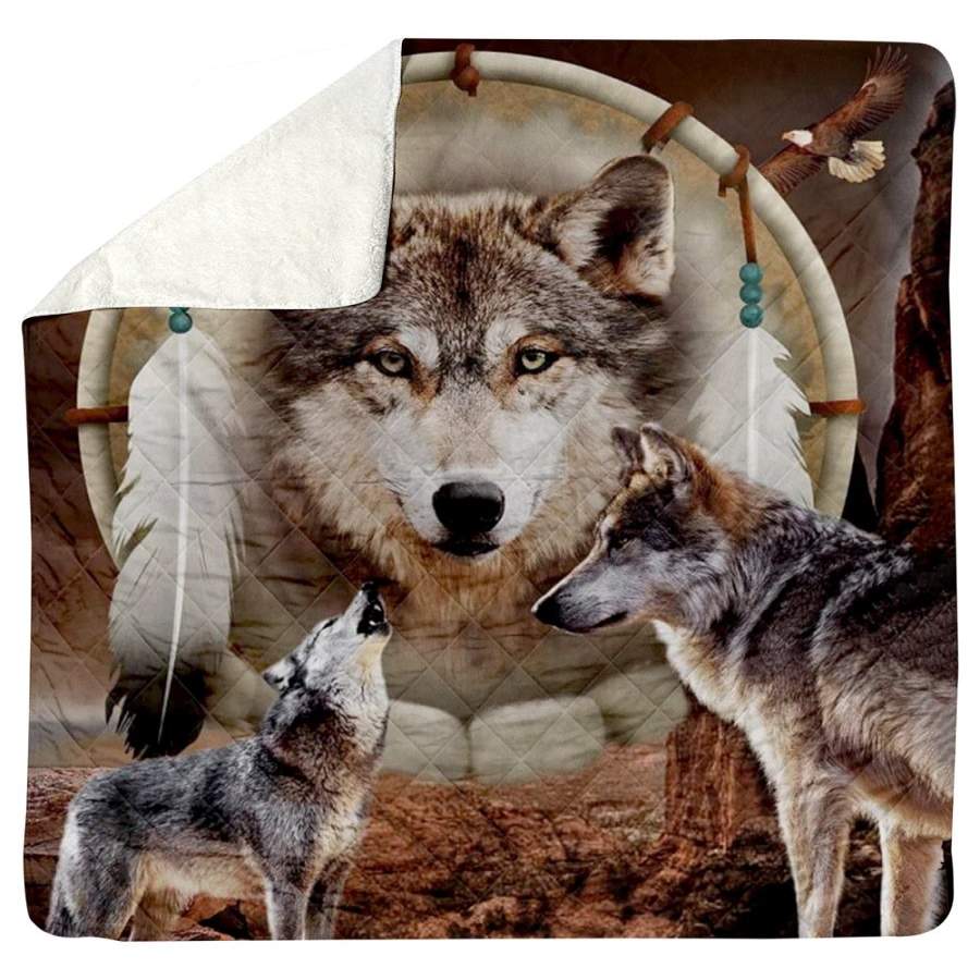 Wolf Native American Sherpa Blanket