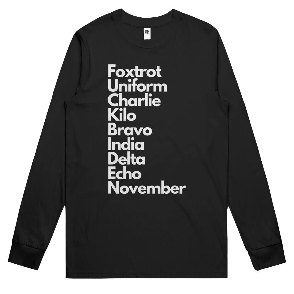 Foxtrot Uniform Charlie Kilo Bravo India Delta Echo Nov Long Sleeve T Shirts