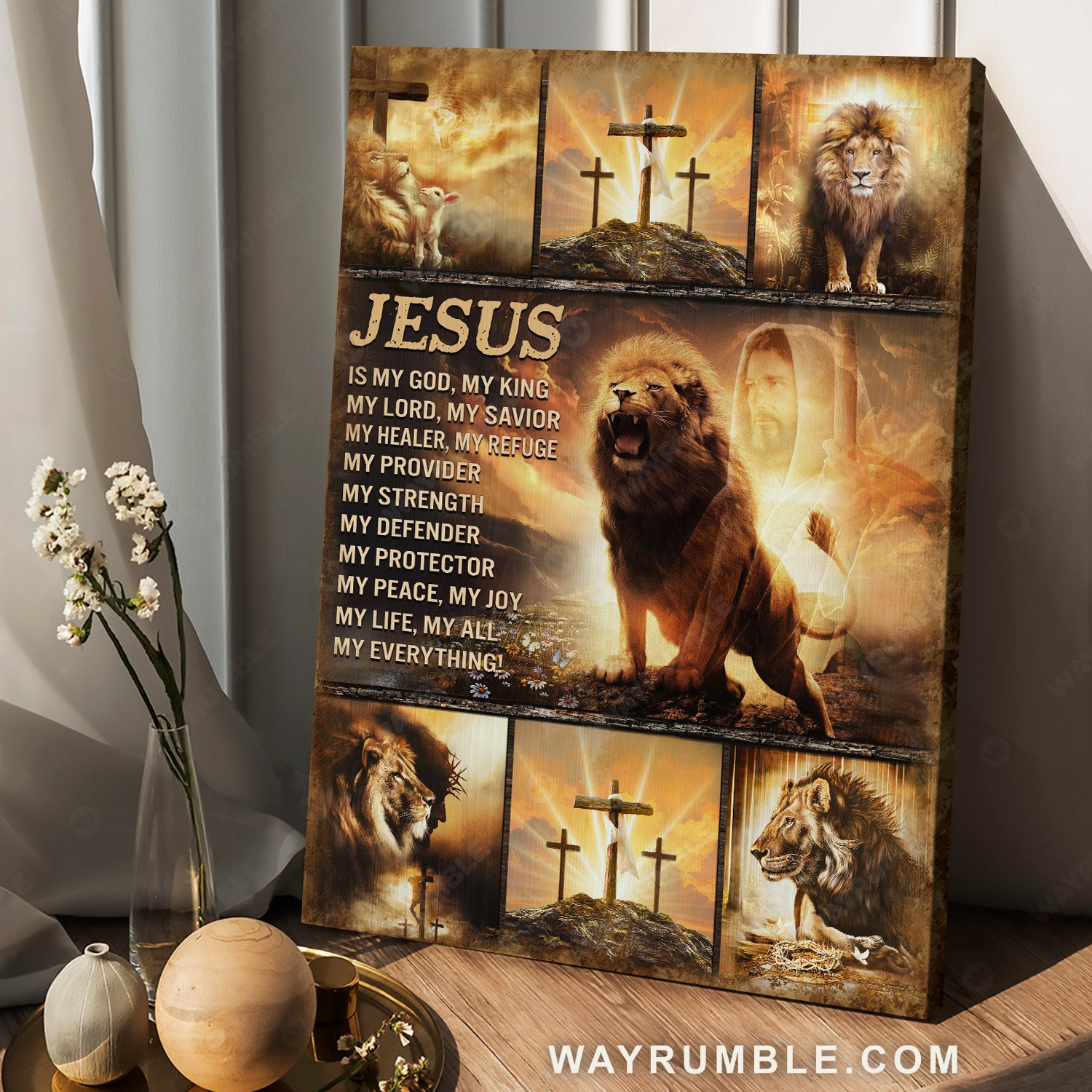 The Lion Of Judah, Jesus Christ, Cross Symbol, Jesus Is My God, My King – Jesus Portrait Canvas Prints, Christian Wall Art