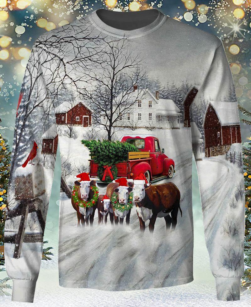 Christmas Cow Farm 3D Sweatshirt