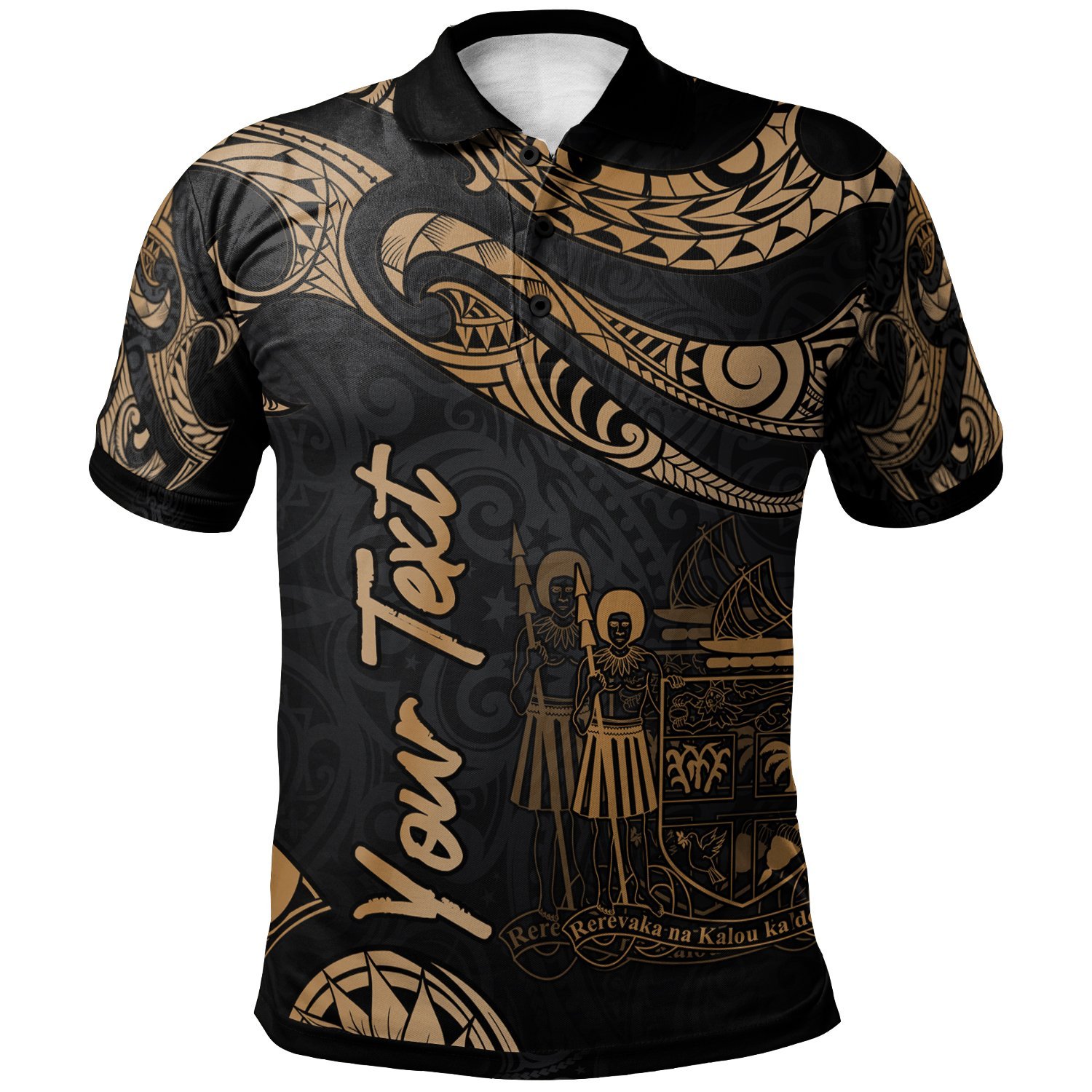 Fiji Polynesian Personalised Polo Shirt - Poly Tattoo Gold Version - BN12