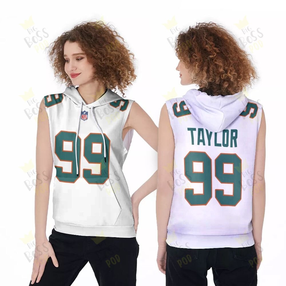 Miami Dolphins Jason Taylor #99 Great Player White 2019 Alternate Game 3D Designed Allover Gift For Dolphins Fans Sleeveless Hoodie