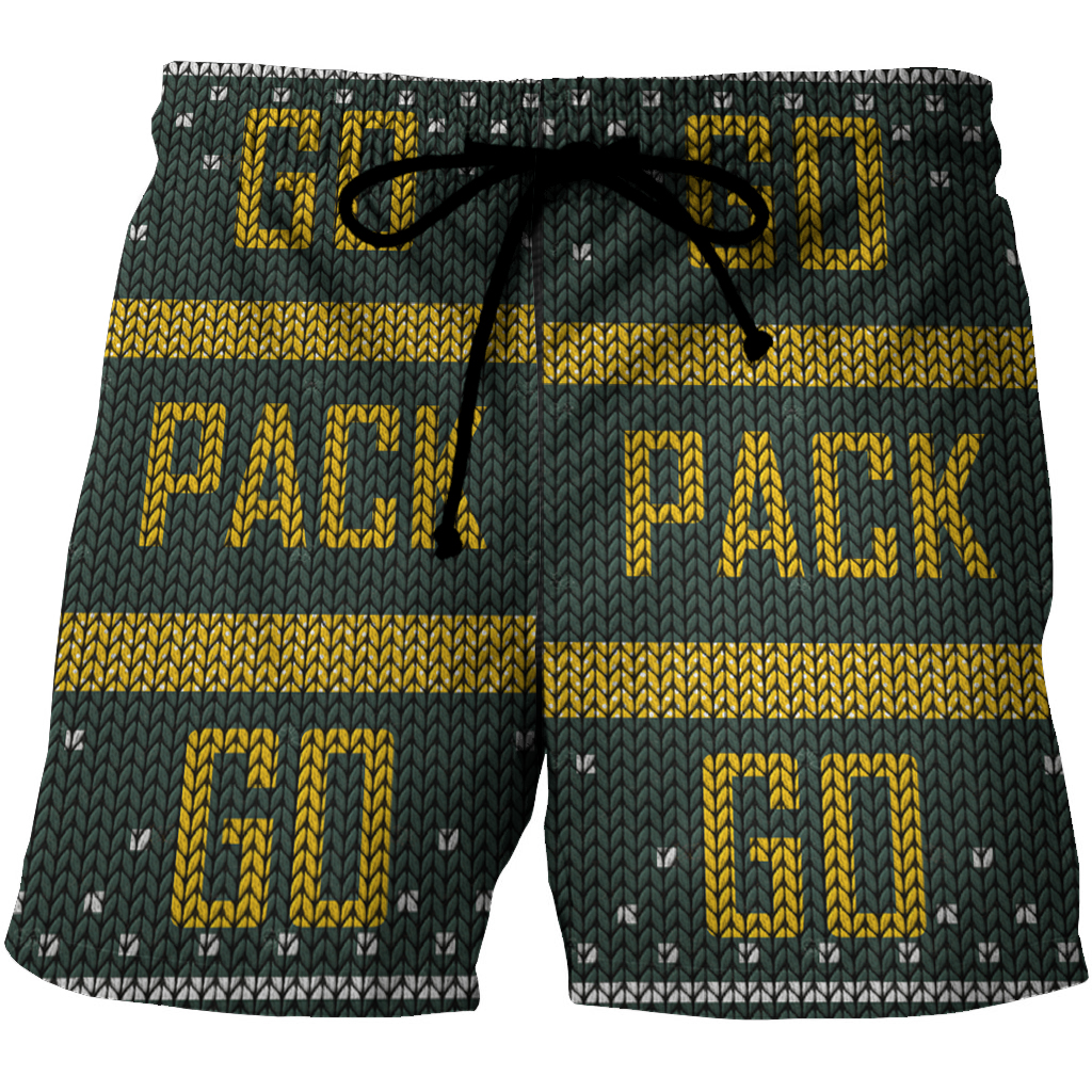 Green Bay Packers Go Pack Go Texture Print 3D All Over Print Summer Beach Hawaiian Short