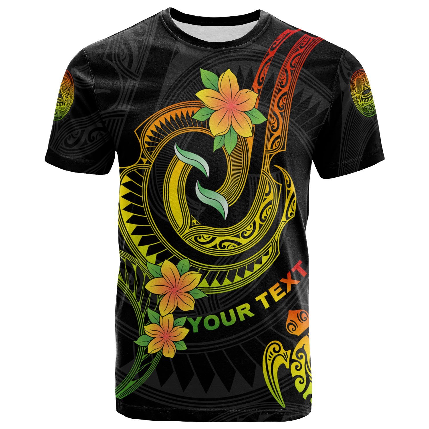 American Samoa Custom Personalised T- Shirt – Reggae Plumeria Flowers with Spiral Patterns – BN26