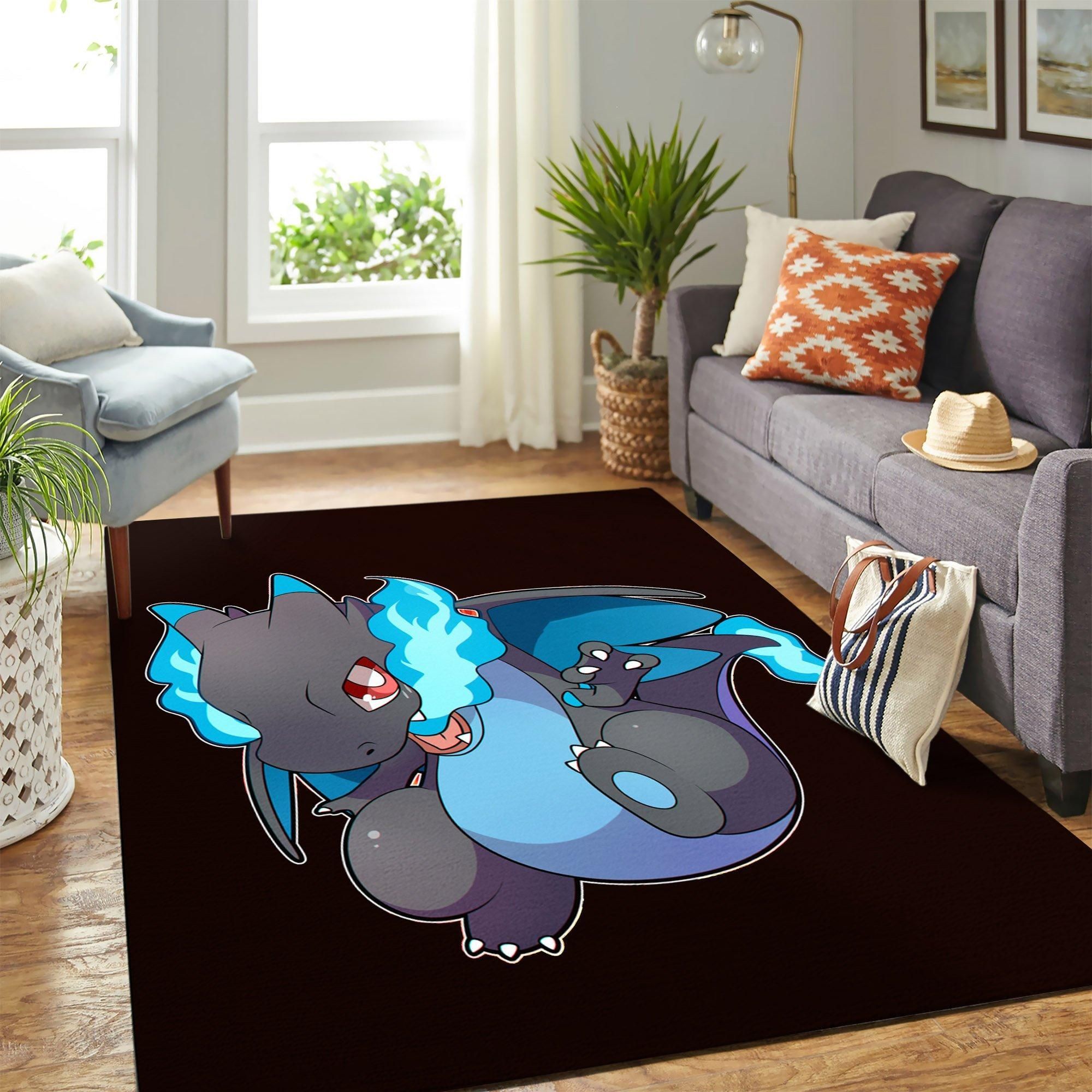 Mega Charizard X Chibi Area Rug Geeky Carpet – home decor – Bedroom Living Room decor