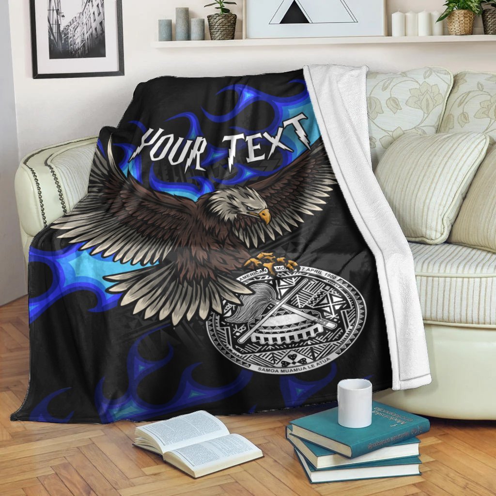 American Samoa Polynesian Custom Personalised Blanket – Eagle With Flame Blue – BN12