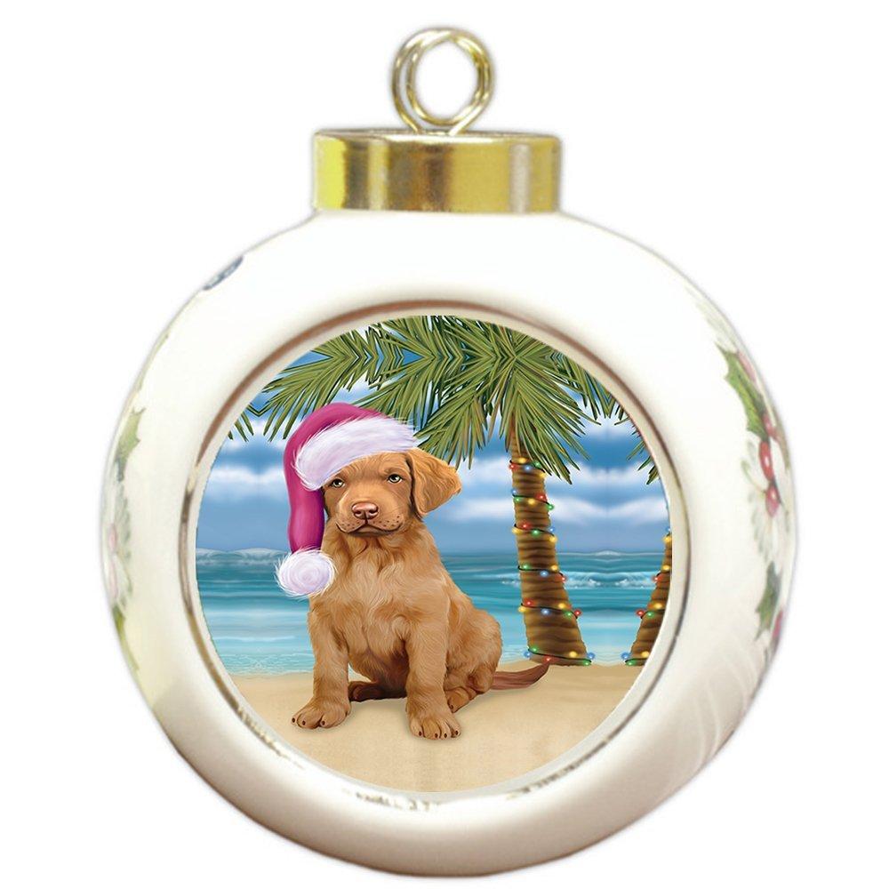 Summertime Chesapeake Bay Retriever Puppy On Beach Christmas Round Ball Ornament Por1029