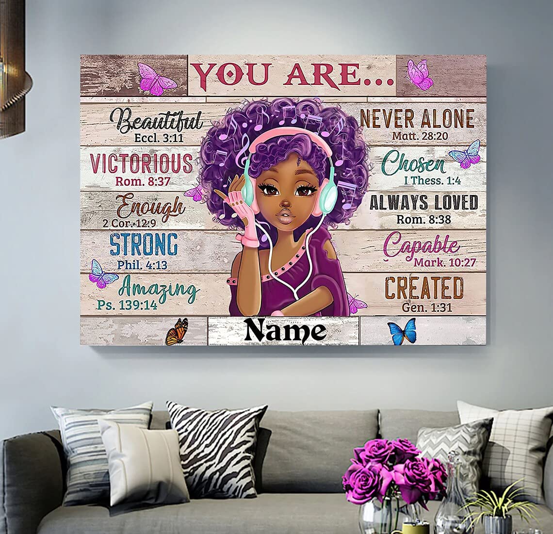 Personalized Black Girl You Are Canvas, Curly-Haired Black Girl Wearing ...