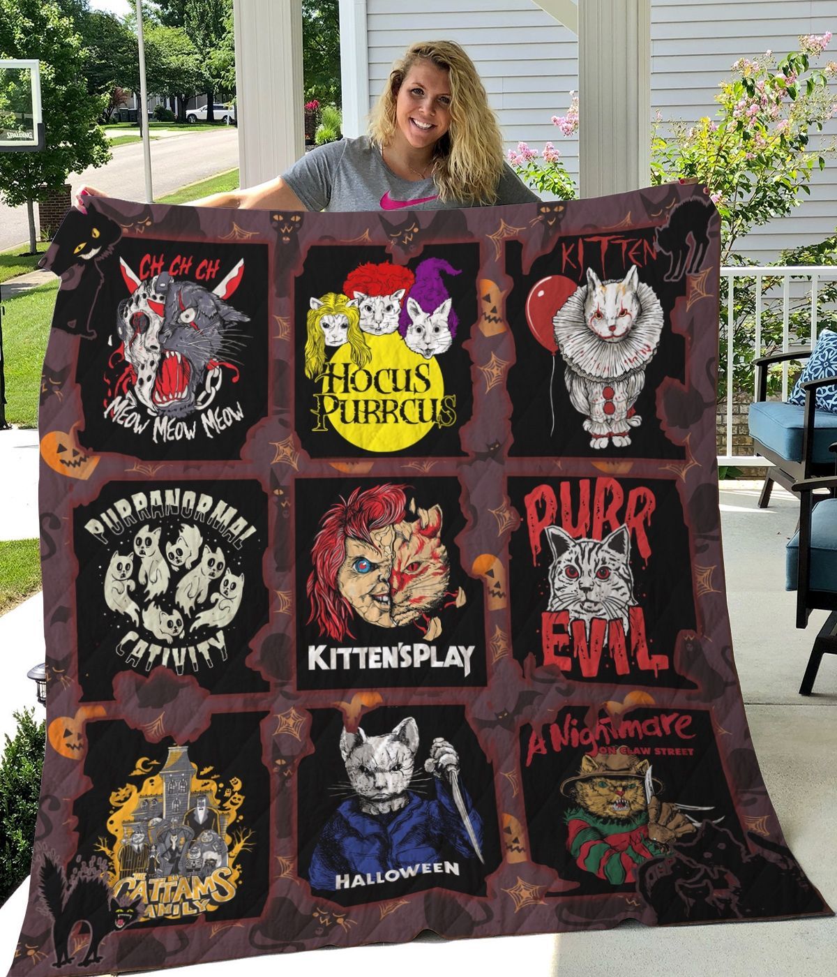 Cat Horror Movies Characters Halloween Quilt Blanket Great Customized Gifts For Birthday Christmas Thanksgiving Perfect Gifts For Cat Lover