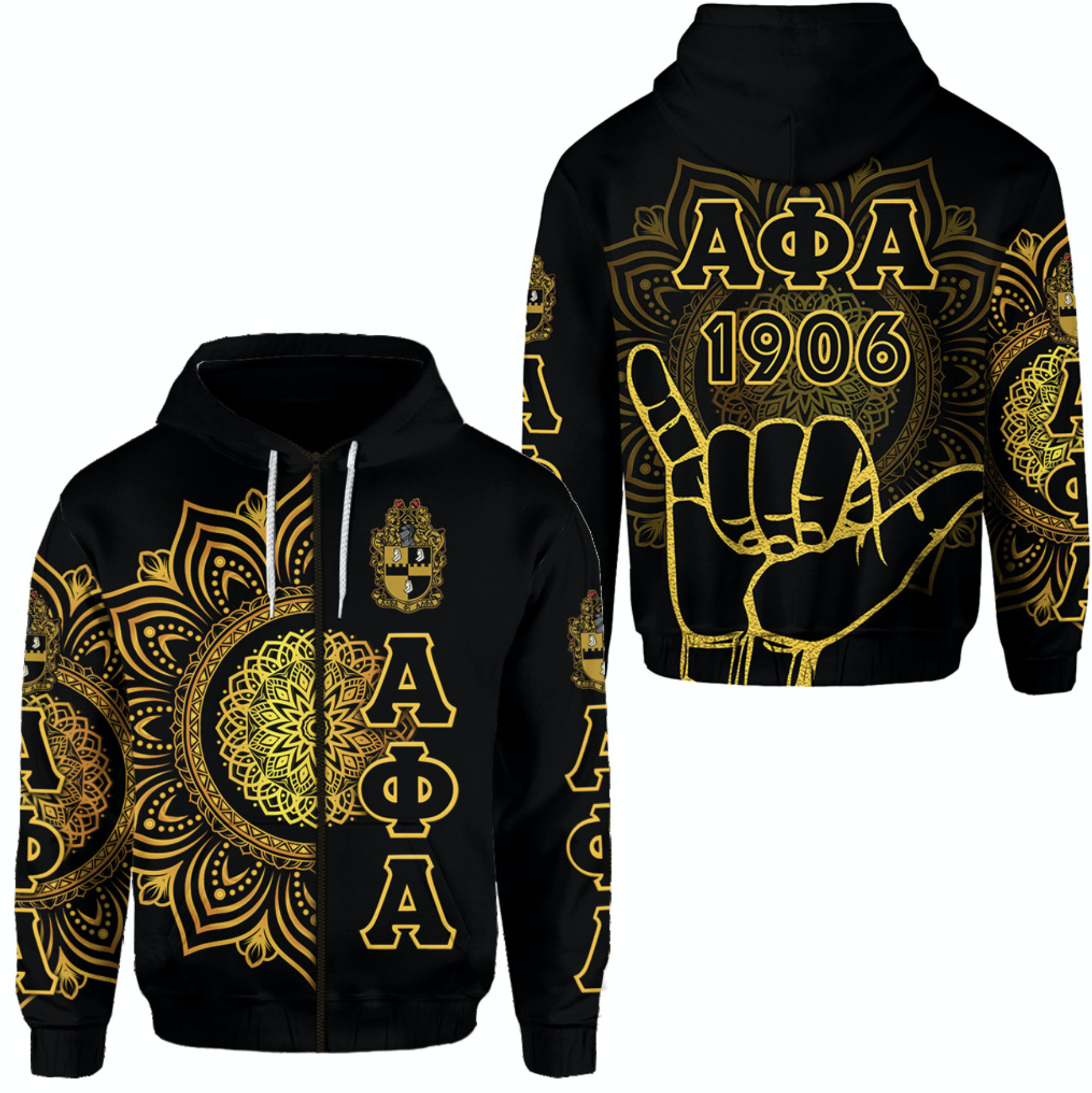 Alpha Phi Alpha Fraternity Zip Hoodie Mandala Vibes – Hand Sign Lt8