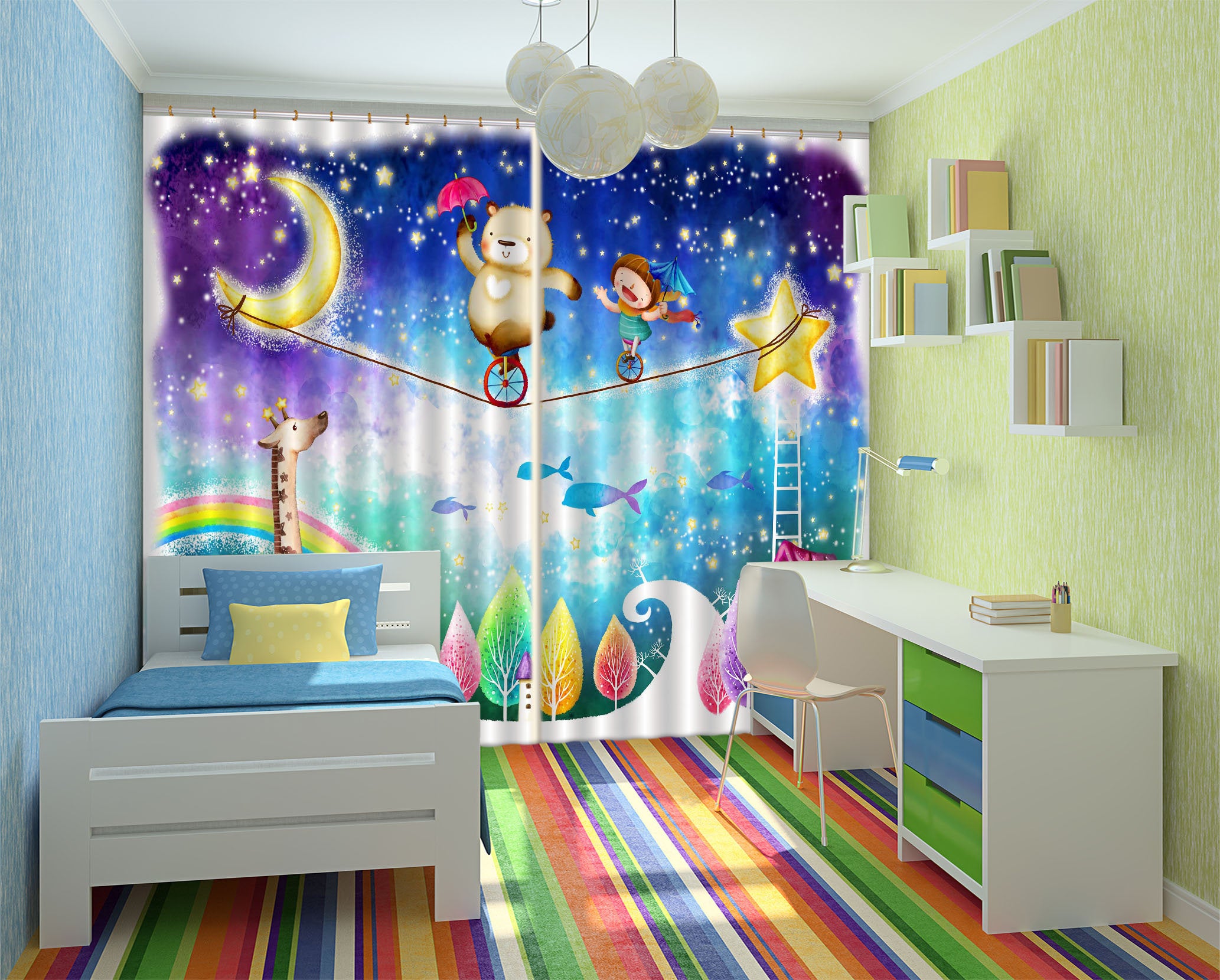 3D Cartoon Animal C127 Blockout Photo Curtain Print Curtains Drapes Fabric Window | 3D Large Photo Curtain, Jess Art Decoration Wallpaper