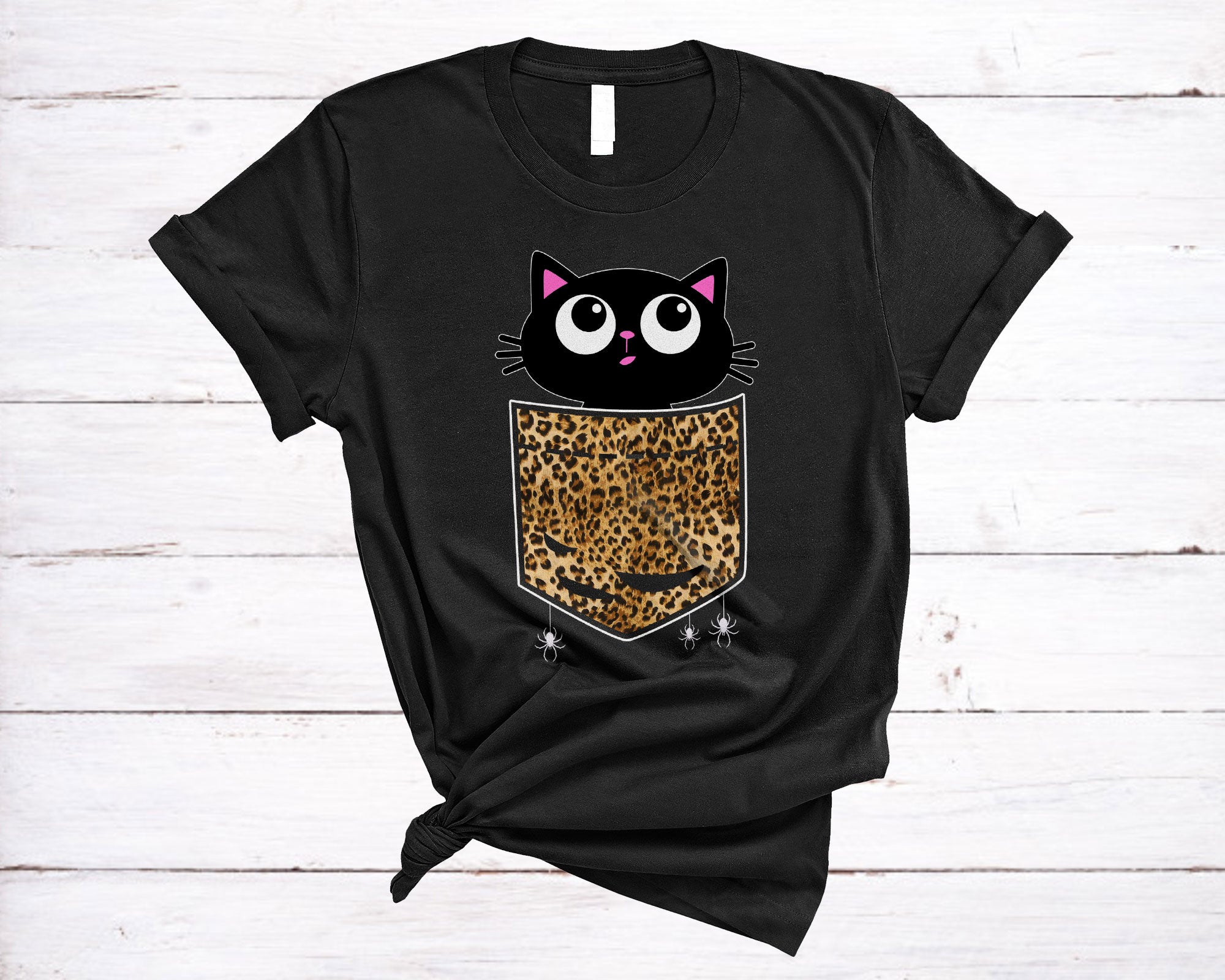 Black Kitten Cat In Leopard Pocket Funny Halloween Kids  Cute Black Cat Lover Gifts T-Shirt