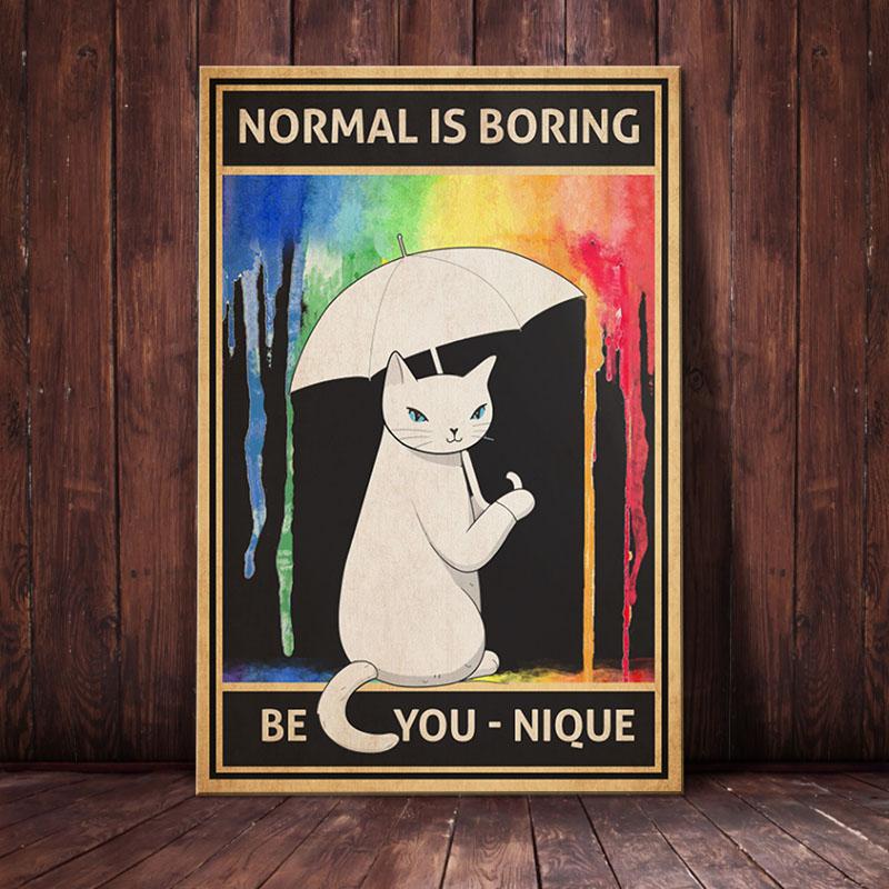 White Cat Canvas And Poster Rainbow Rain – Normal Is Boring | Art Print | Home Decor | Room Decor | Wall Art