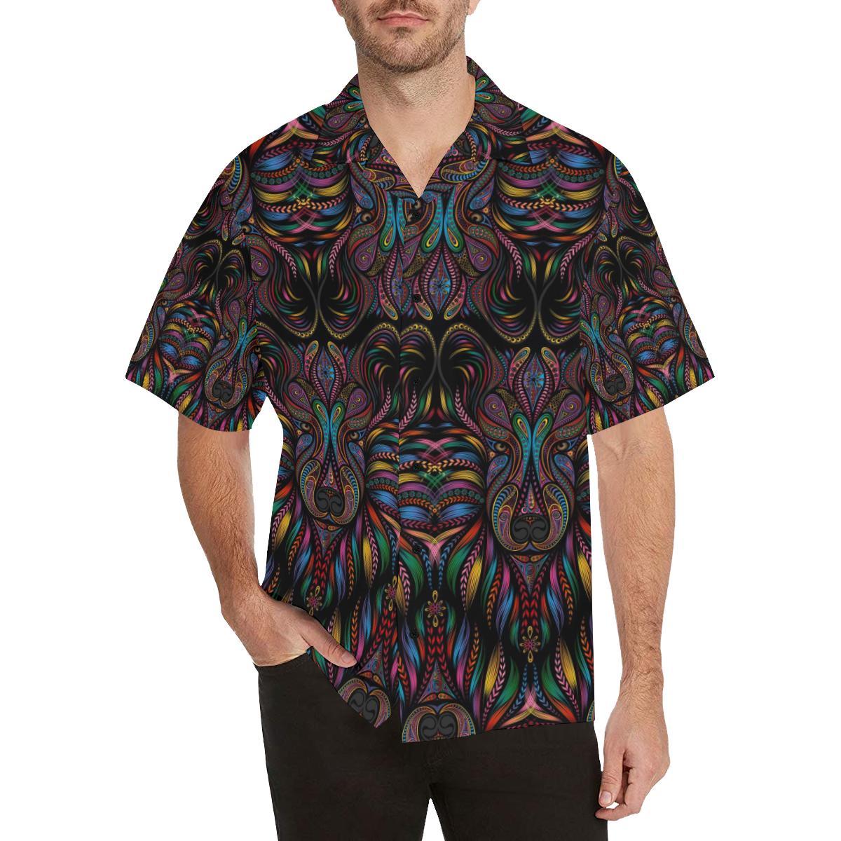 Colorful Art Wolf Hawaii Unisex Print Aloha Short Sleeve Casual Shirt Ha84849