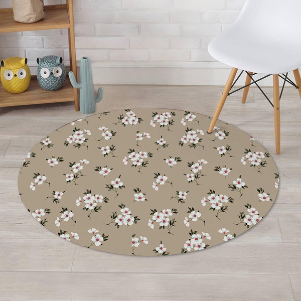 Cute Floral Flower Print Round Rug