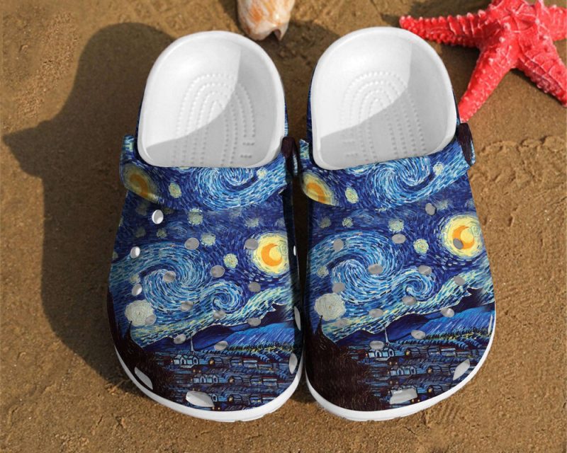 Starry Night Vincent Van Gogh Paintings Gift For Fan Classic Water Rubber clog Shoes Comfy Footwear