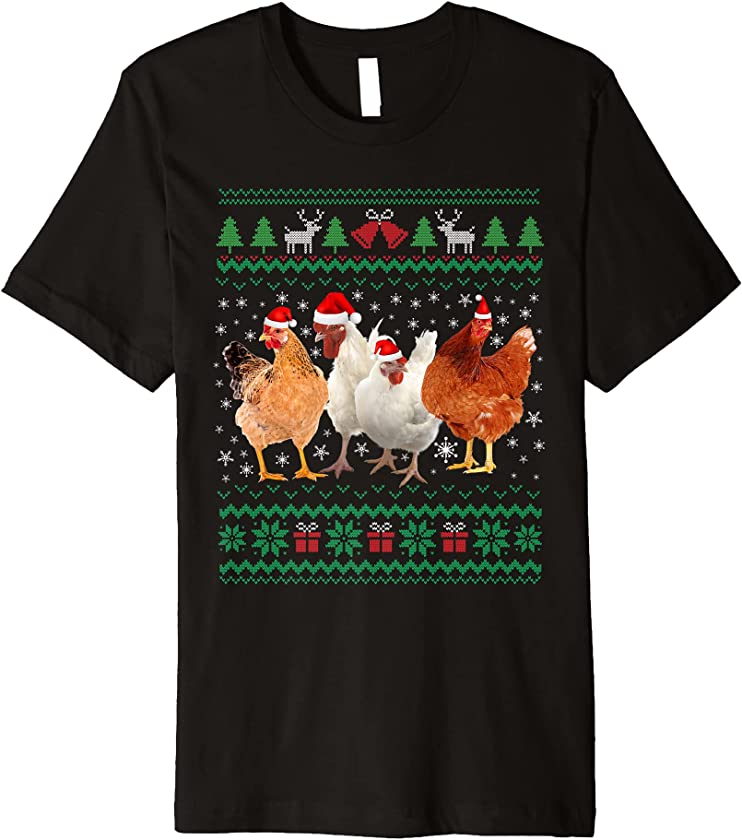 Ugly Sweater Santa Hat Christmas Chicken Lover Animal Hat Premium T-Shirt