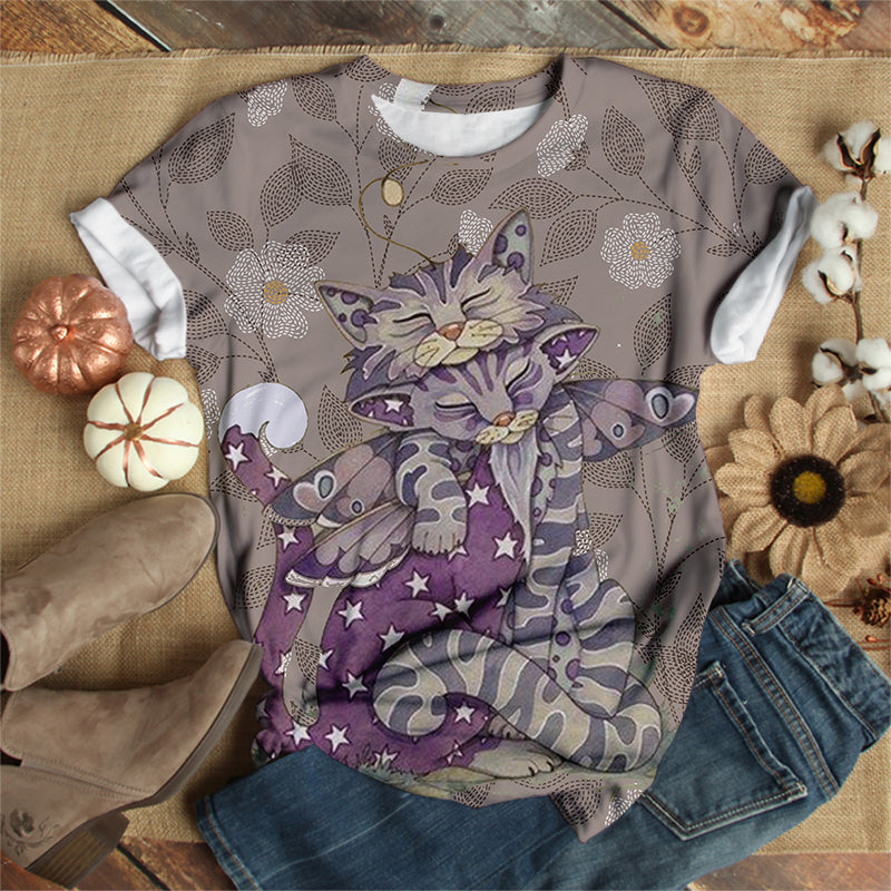 Cat Couple Floral T-Shirt
