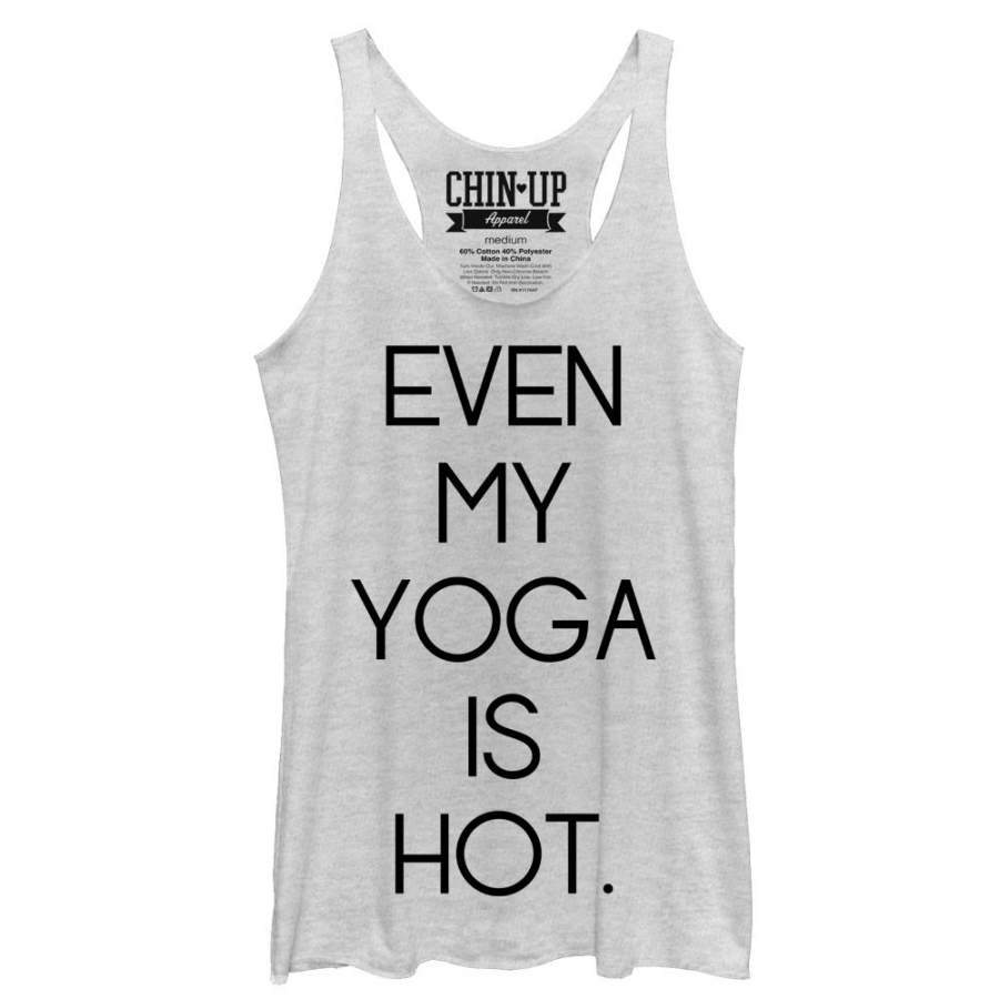 CHIN UP Women’s Hot Yoga  Racerback Tank White Heather S