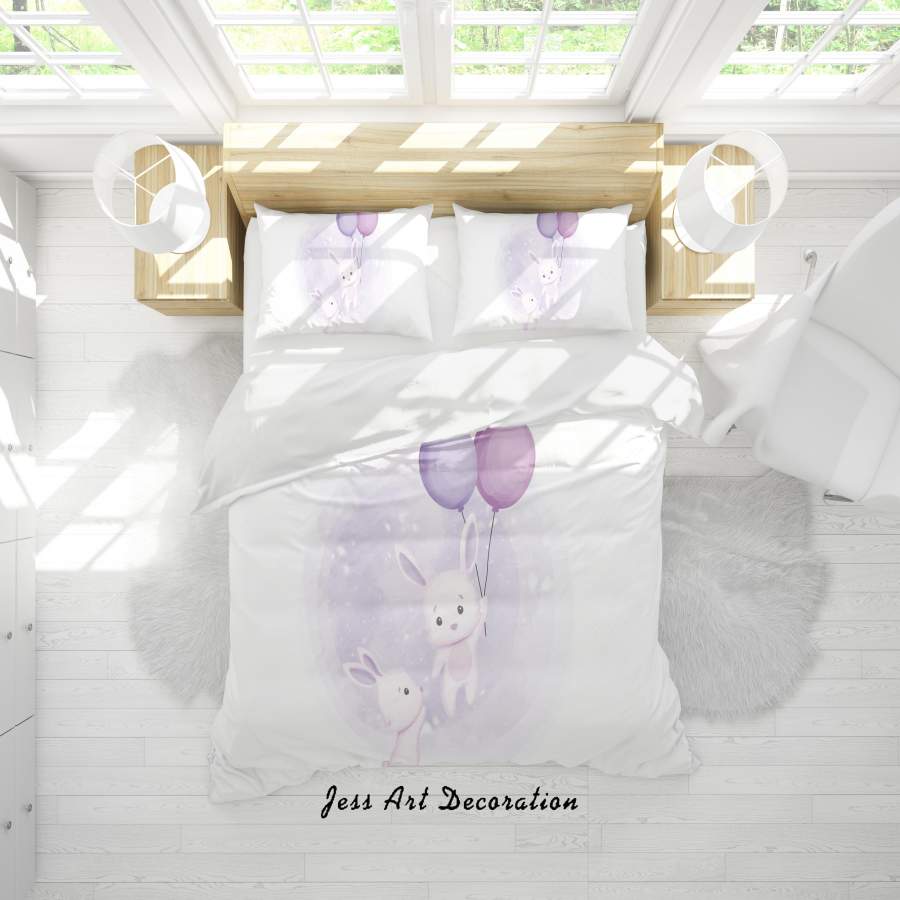 3D White Rabbit Balloon Quilt Cover Set Bedding Set Duvet Cover Pillowcases SF07