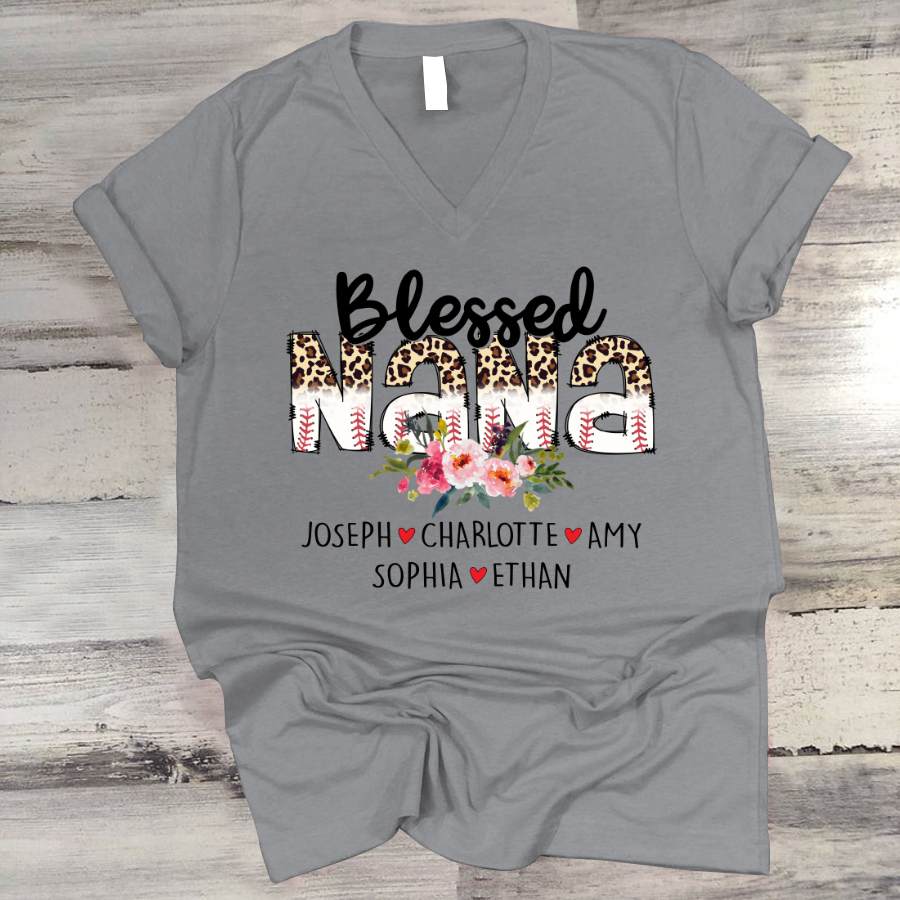 Blessed Nana Grandma Leopard Letter V-Neck