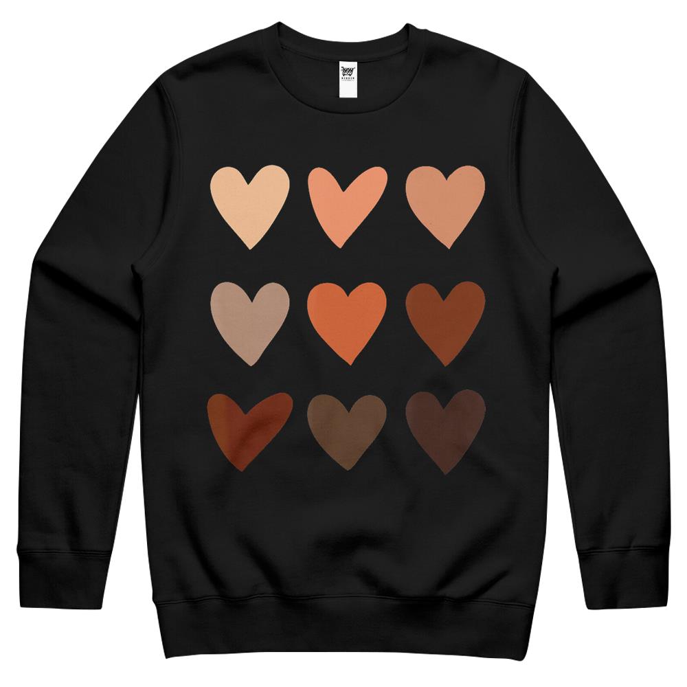 Skin Tone Hearts, Be Kind, Melanin Crewneck Sweatshirt