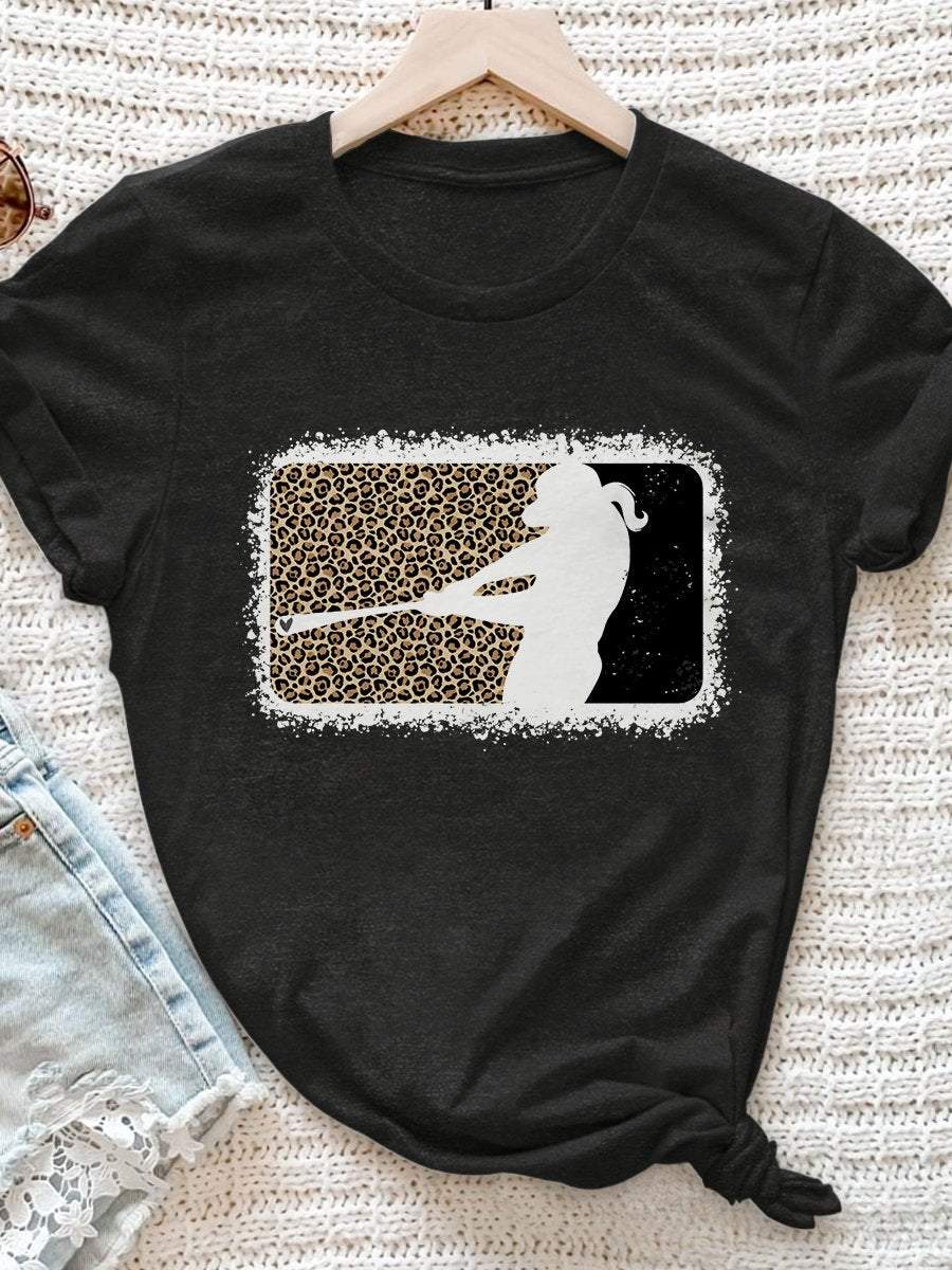 Funny Baseball Leopard Print Short Sleeve T-Shirt