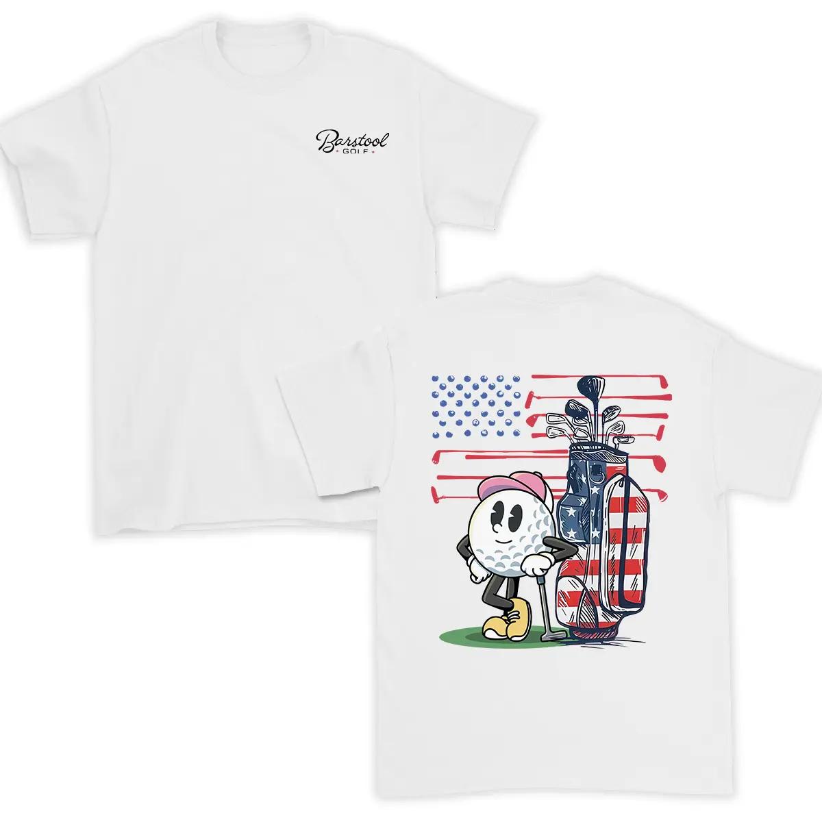 Barstoolll Golf Graphic Tee for 4th of July, Patriotic Gift for Men and Women, Soft Cotton Shirt with USA Flag, olf Bag Design, Trendy Shirt
