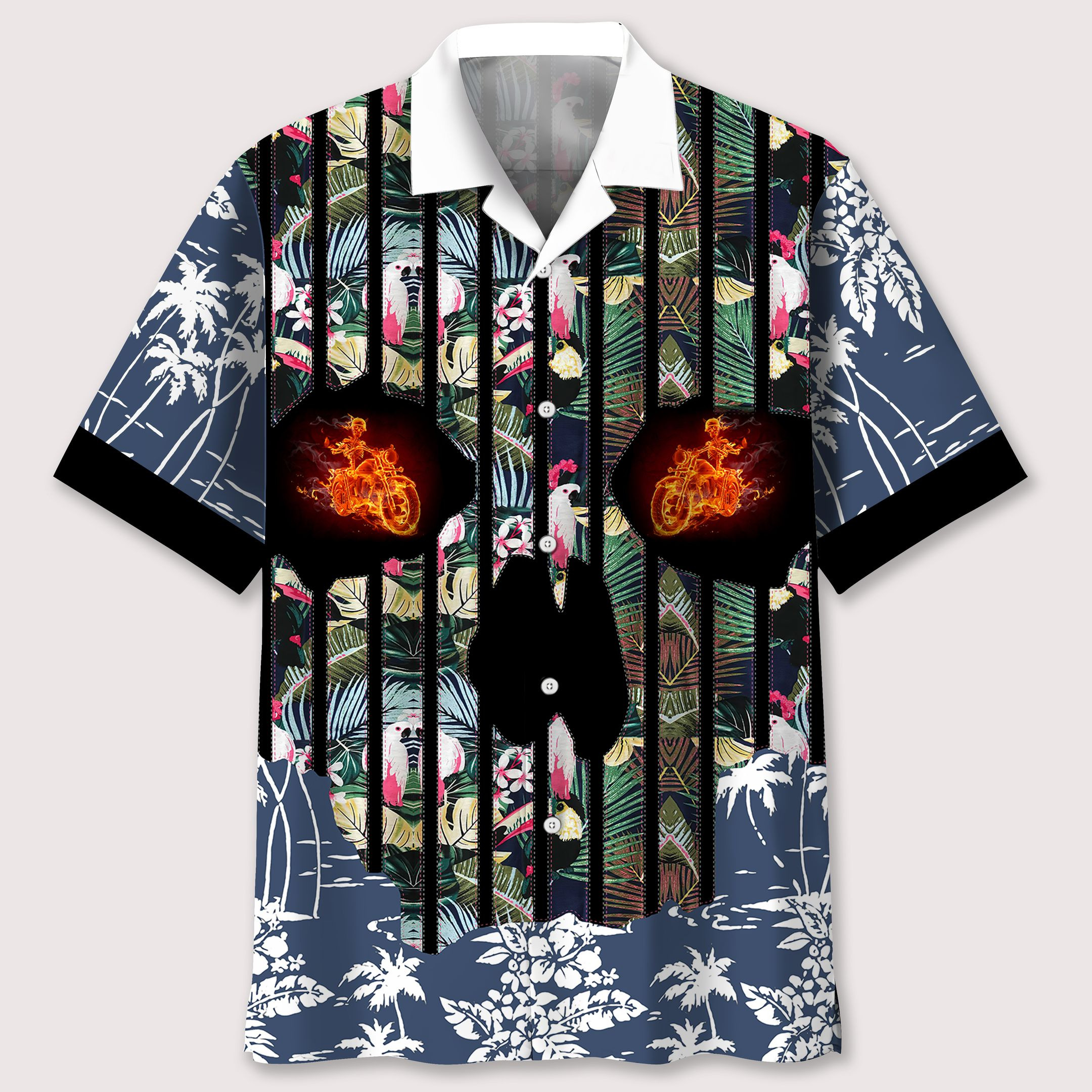 Motorcycle Flower Skull Hawaiian Shirt Ha87050